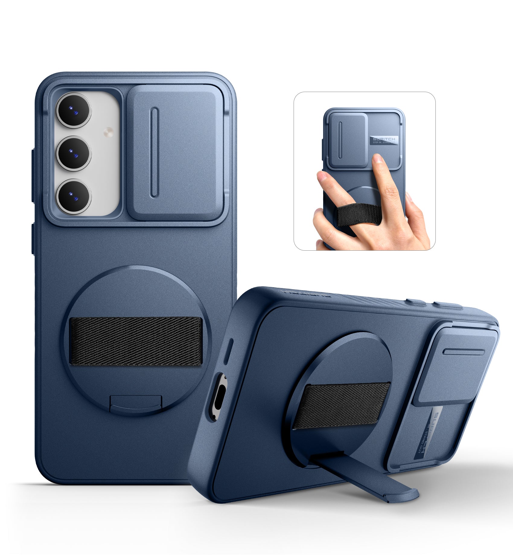 Suritch Case for Samsung Galaxy S24 FE with 360° Rotatable Hand Strap Phone Grip Invisible Kickstand Slide Camera Cover Rugged Shockproof Protective Cover