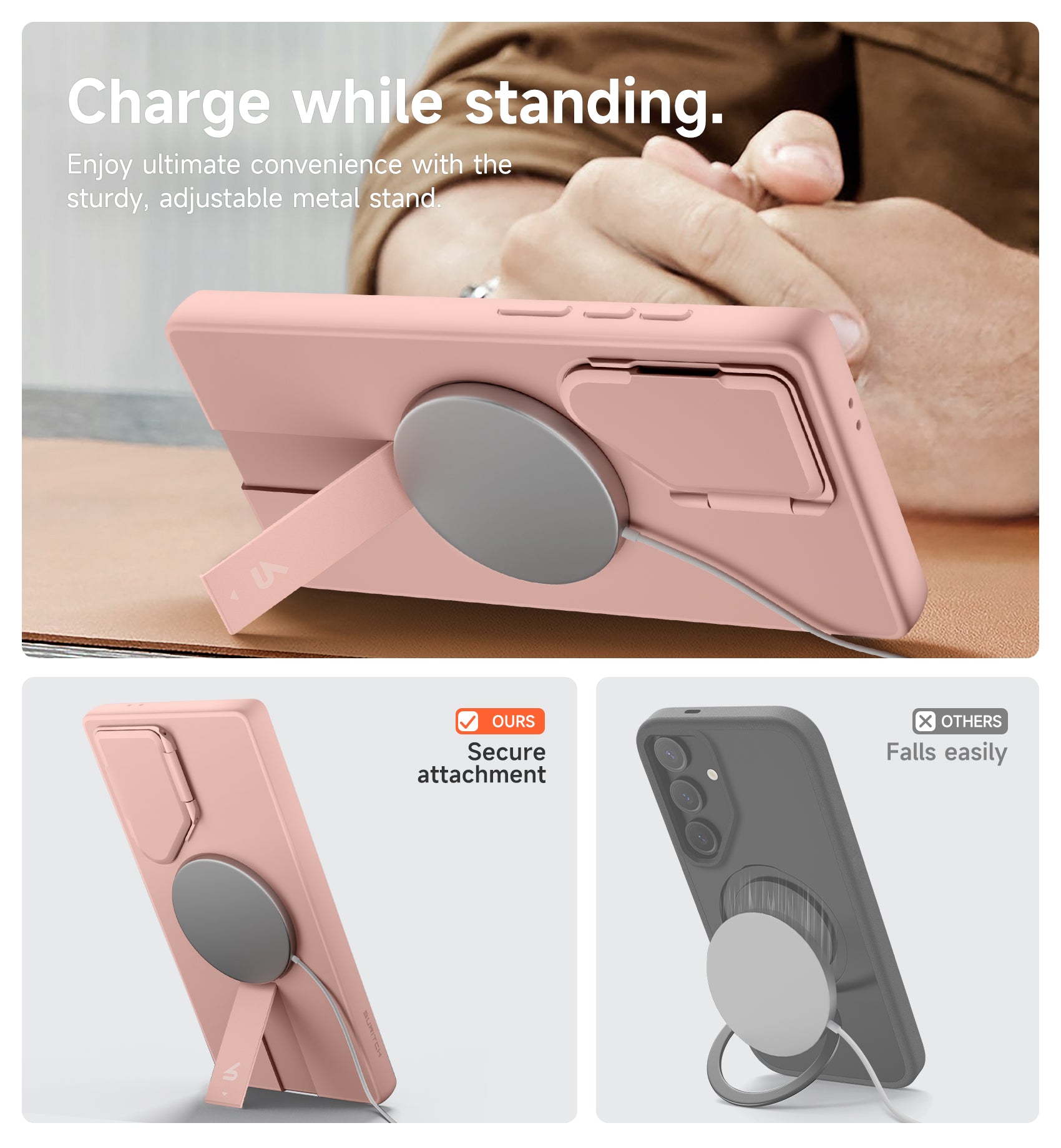 Suritch Case for Samsung Galaxy S24 Ultra 2024 Magnetic Protective Cover with Camera Cover Adjustable Metal Kickstand