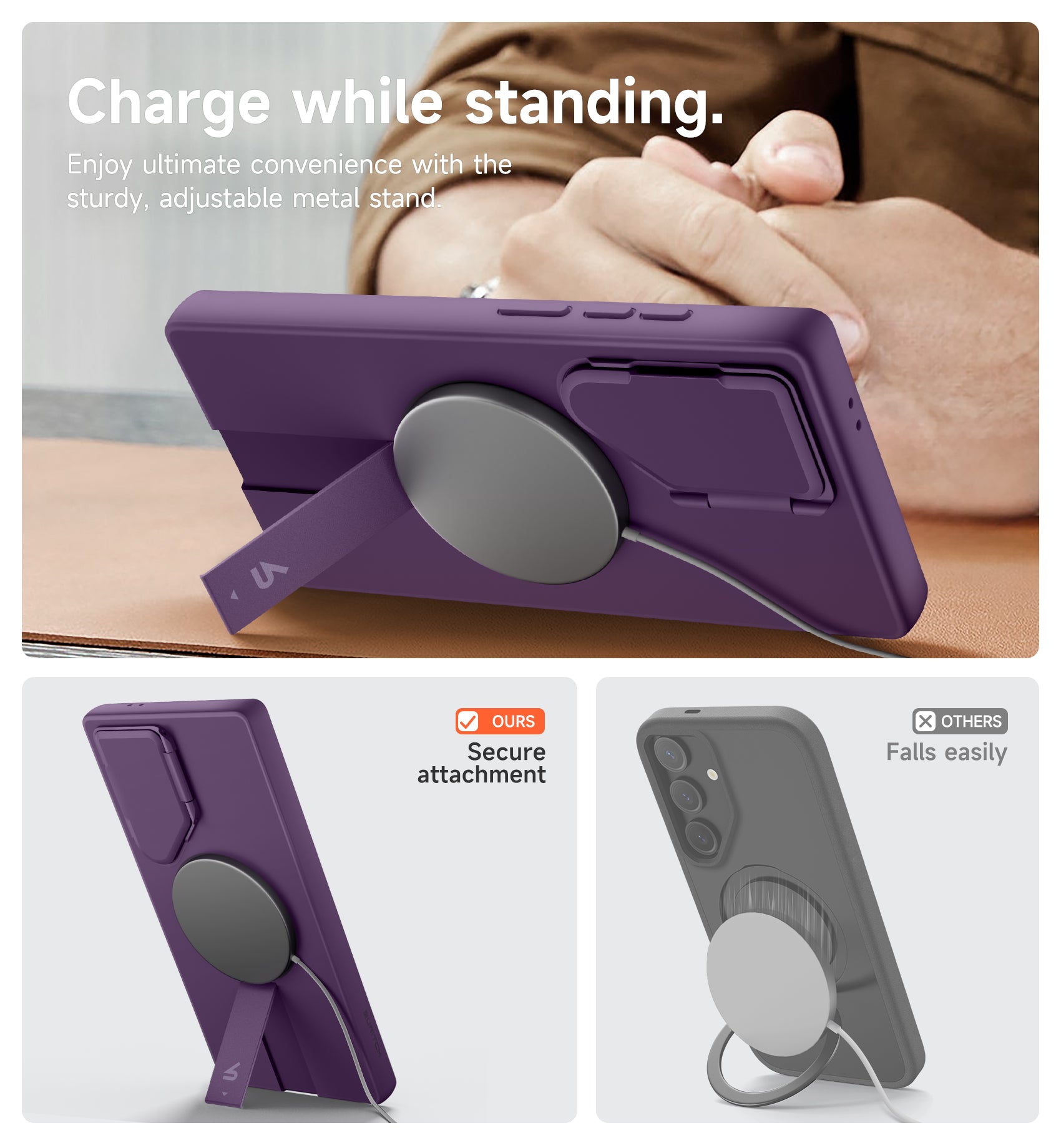 Suritch Case for Samsung Galaxy S24 Ultra 2024 Magnetic Protective Cover with Camera Cover Adjustable Metal Kickstand