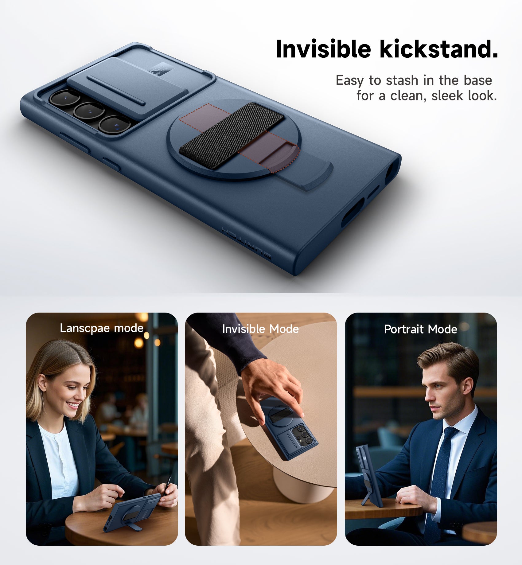 Suritch Case for Samsung Galaxy S24 Ultra with 360° Rotatable Hand Strap Phone Grip Invisible Kickstand Slide Camera Cover Rugged Shockproof Protective Cover