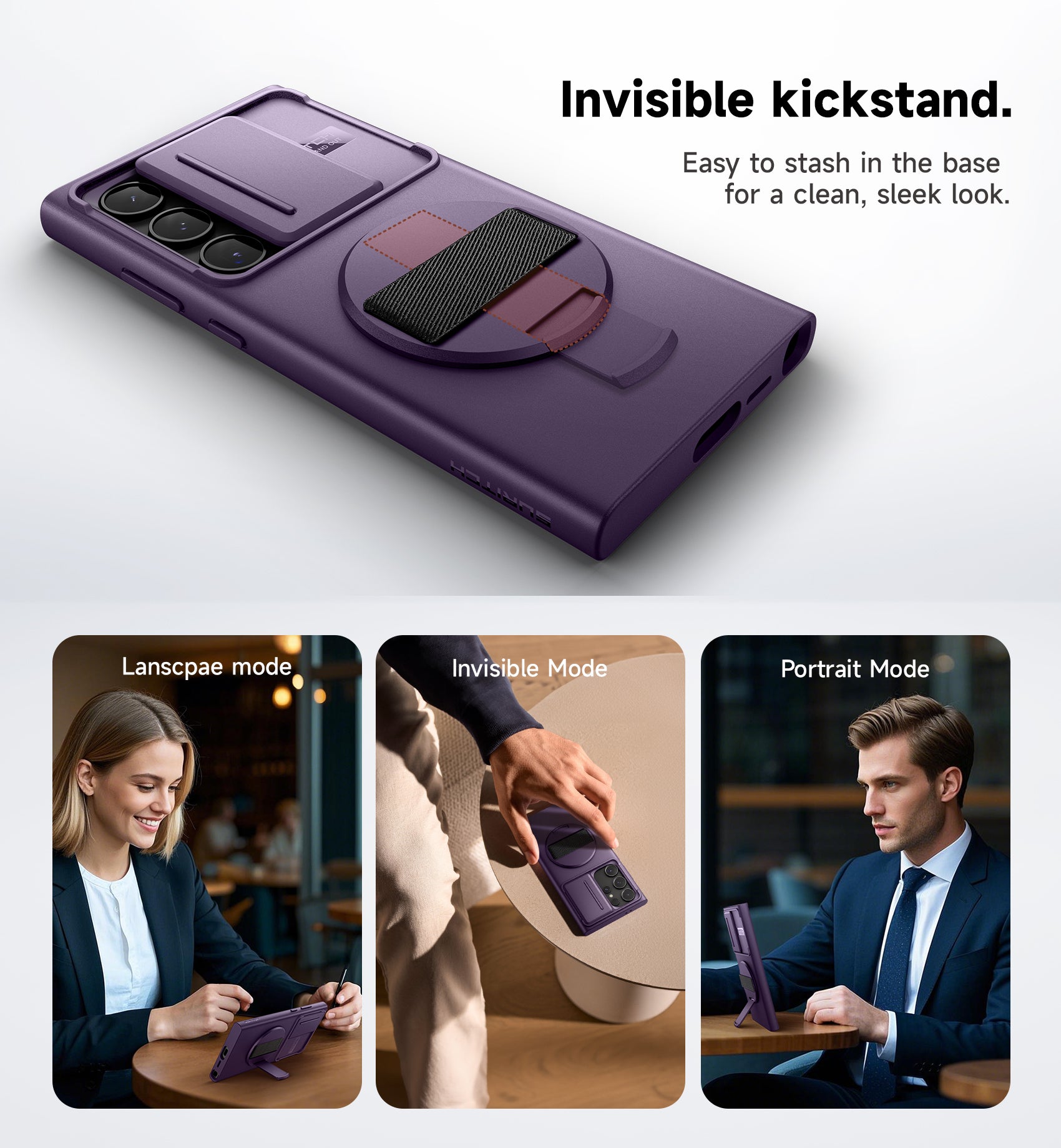 Suritch Case for Samsung Galaxy S24 Ultra with 360° Rotatable Hand Strap Phone Grip Invisible Kickstand Slide Camera Cover Rugged Shockproof Protective Cover