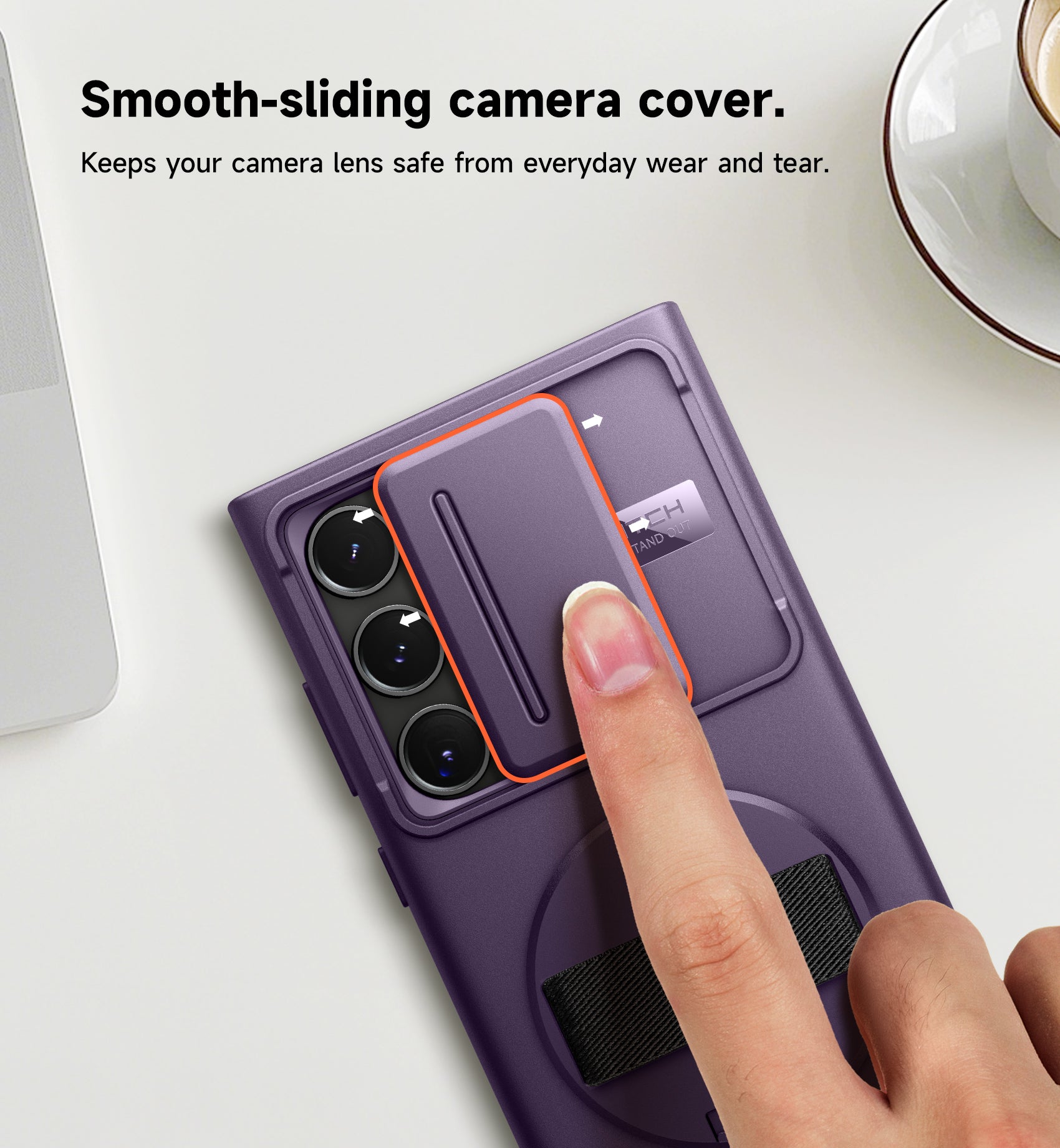 Suritch Case for Samsung Galaxy S24 Ultra with 360° Rotatable Hand Strap Phone Grip Invisible Kickstand Slide Camera Cover Rugged Shockproof Protective Cover