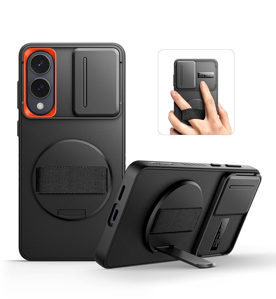 Suritch Case for Samsung Galaxy S25 Edge with 360° Rotatable Hand Strap Phone Grip Invisible Kickstand Slide Camera Cover Rugged Shockproof Protective Cover