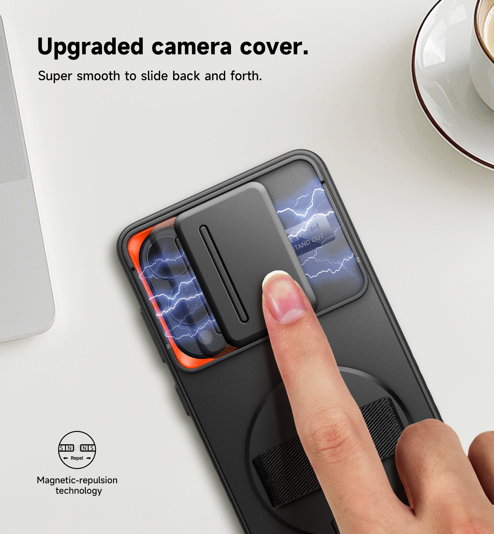 Suritch Case for Samsung Galaxy S25 Edge with 360° Rotatable Hand Strap Phone Grip Invisible Kickstand Slide Camera Cover Rugged Shockproof Protective Cover