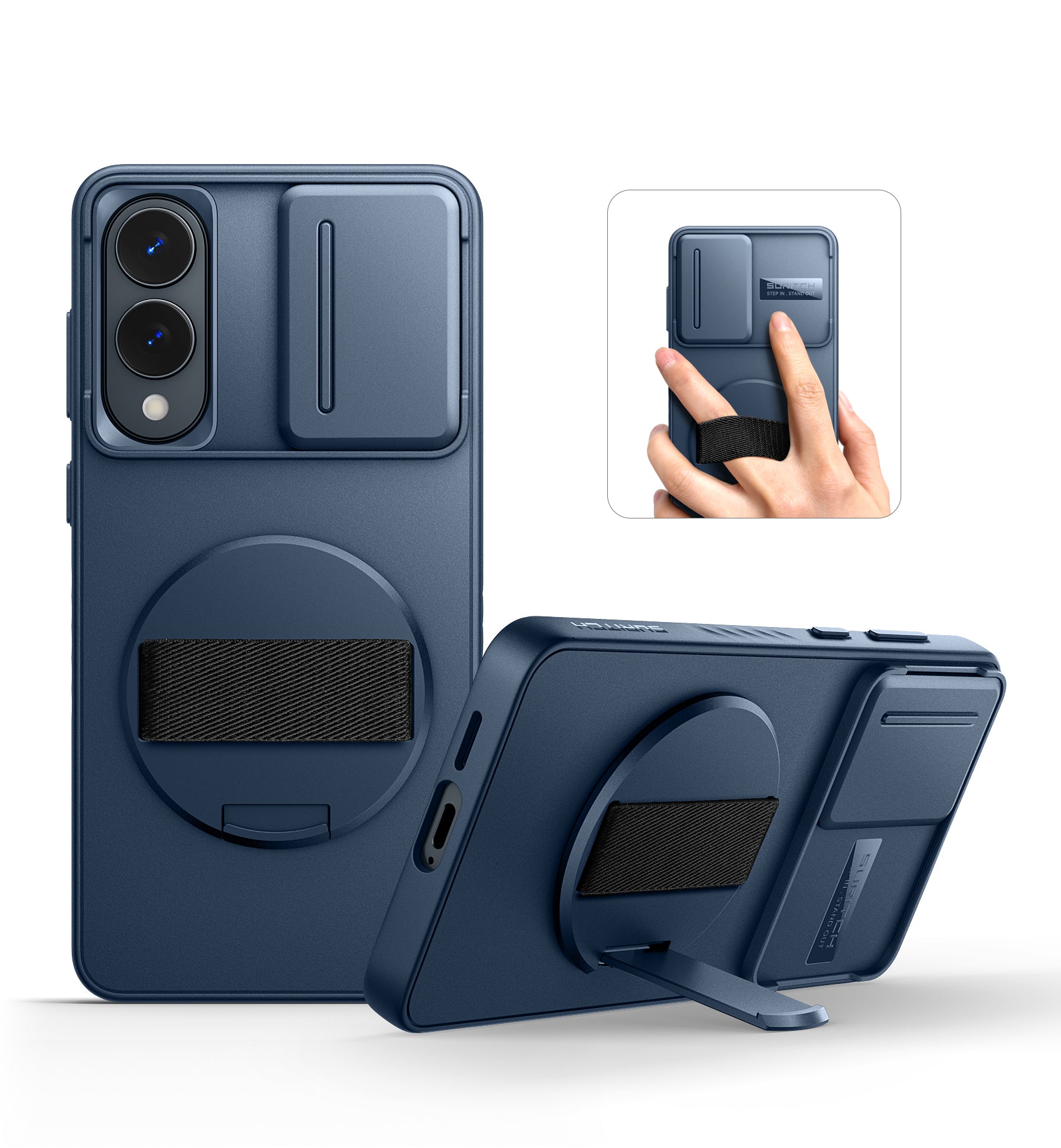 Suritch Case for Samsung Galaxy S25 Edge with 360° Rotatable Hand Strap Phone Grip Invisible Kickstand Slide Camera Cover Rugged Shockproof Protective Cover