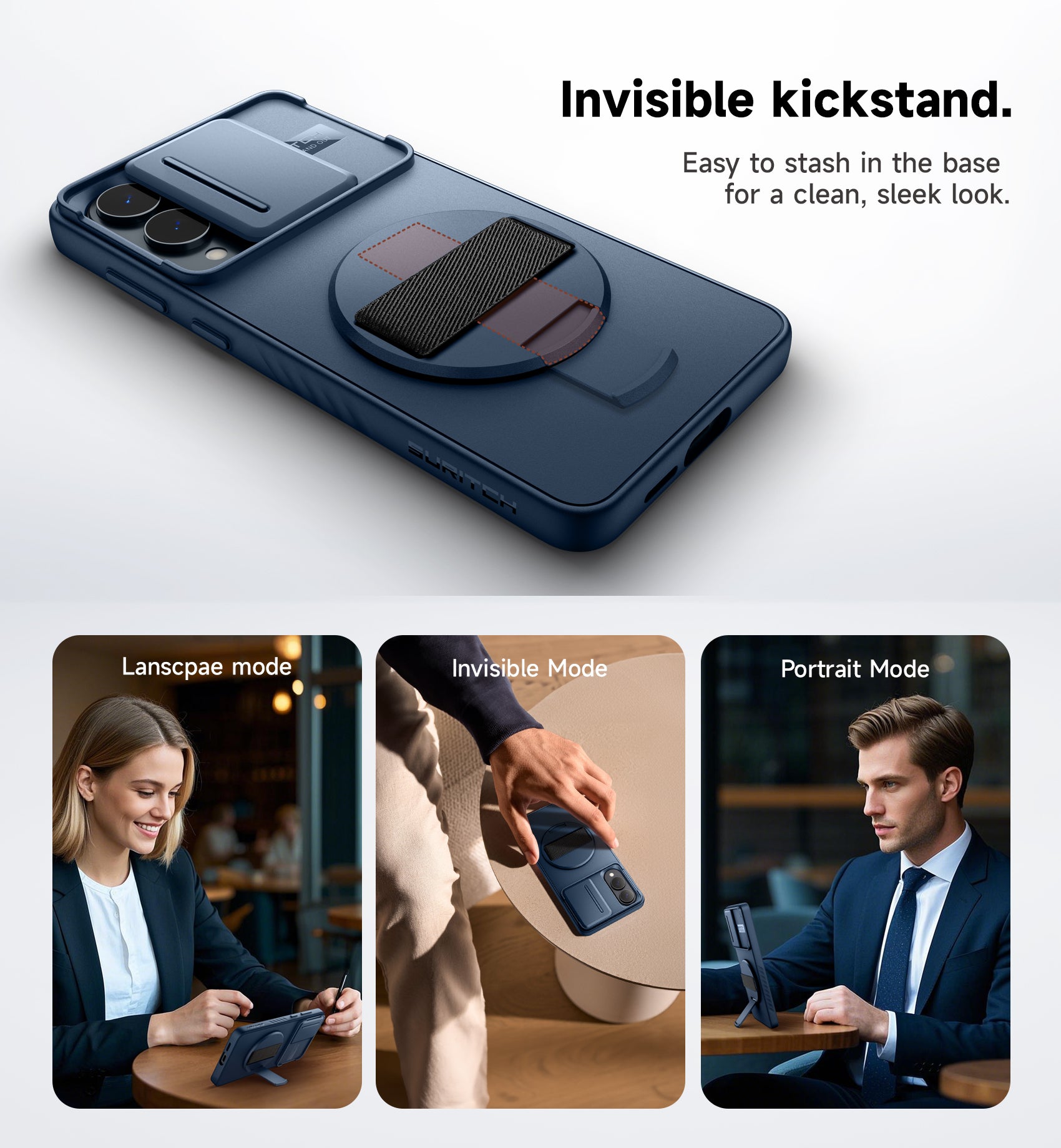 Suritch Case for Samsung Galaxy S25 Edge with 360° Rotatable Hand Strap Phone Grip Invisible Kickstand Slide Camera Cover Rugged Shockproof Protective Cover