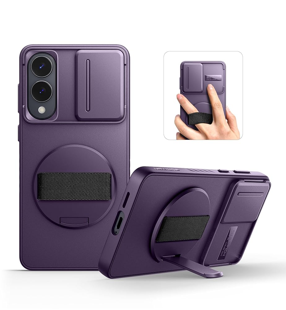 Suritch Case for Samsung Galaxy S25 Edge with 360° Rotatable Hand Strap Phone Grip Invisible Kickstand Slide Camera Cover Rugged Shockproof Protective Cover