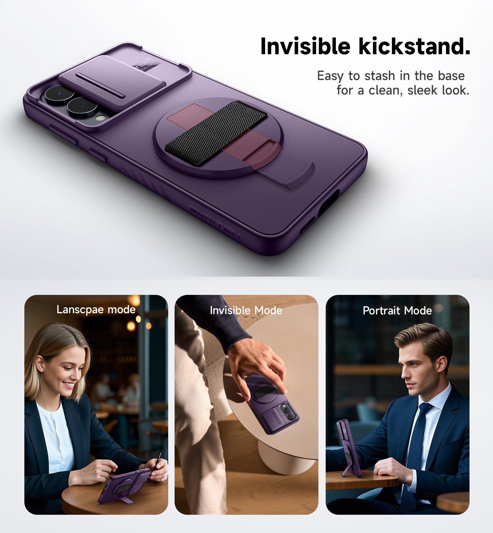 Suritch Case for Samsung Galaxy S25 Edge with 360° Rotatable Hand Strap Phone Grip Invisible Kickstand Slide Camera Cover Rugged Shockproof Protective Cover