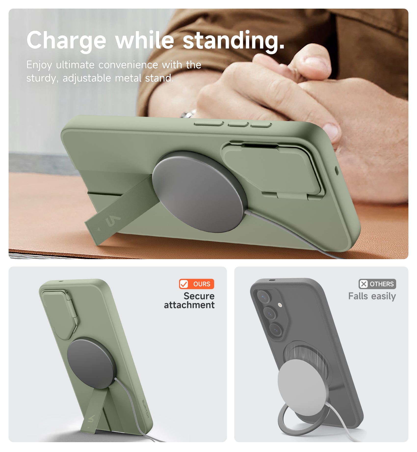 Suritch Case for Samsung Galaxy S25 FE 2025 Phone Case Magnetic Protective Cover with Camera Cover Adjustable Metal Kickstand