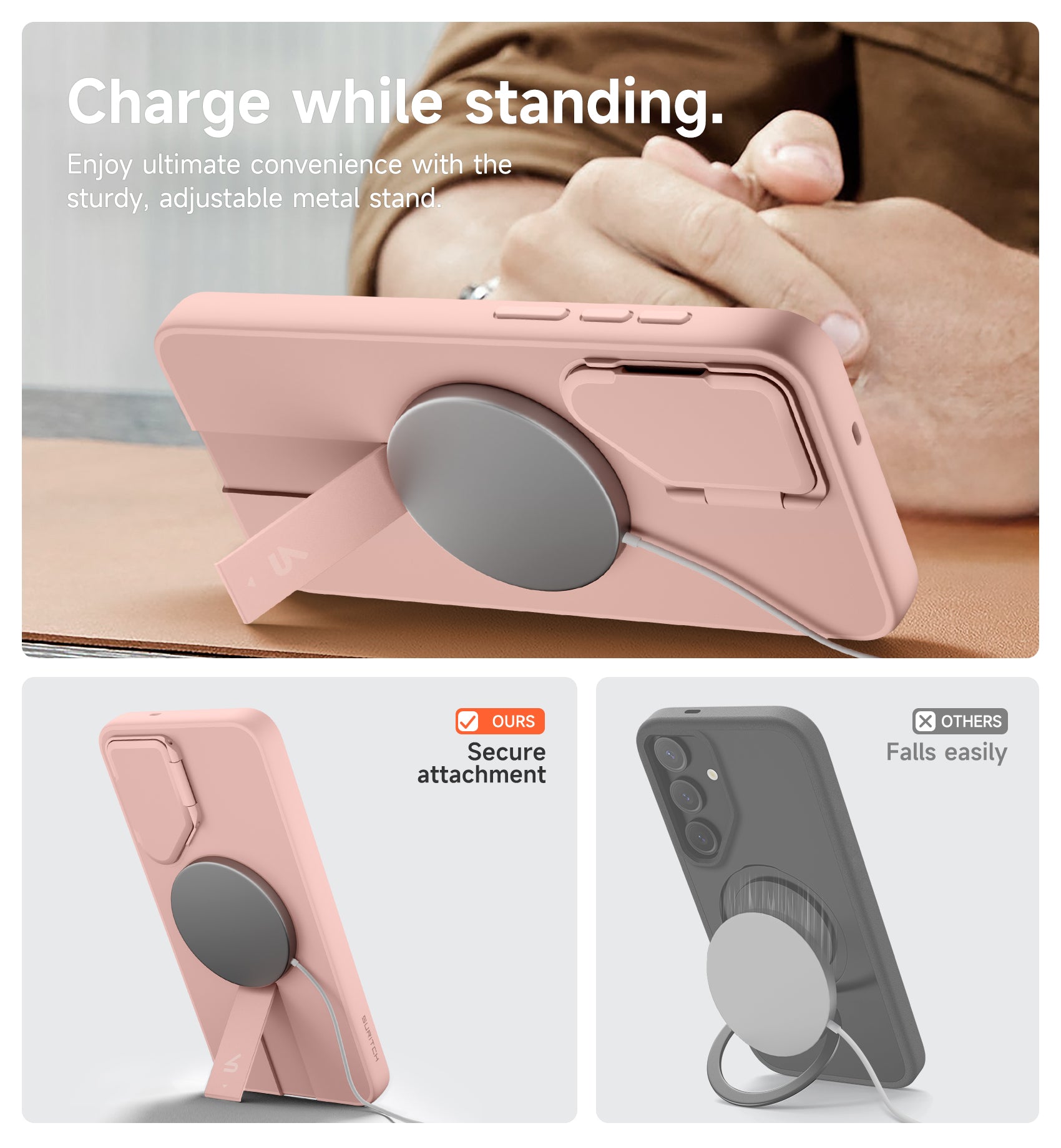 Suritch Case for Samsung Galaxy S25 FE 2025 Phone Case Magnetic Protective Cover with Camera Cover Adjustable Metal Kickstand