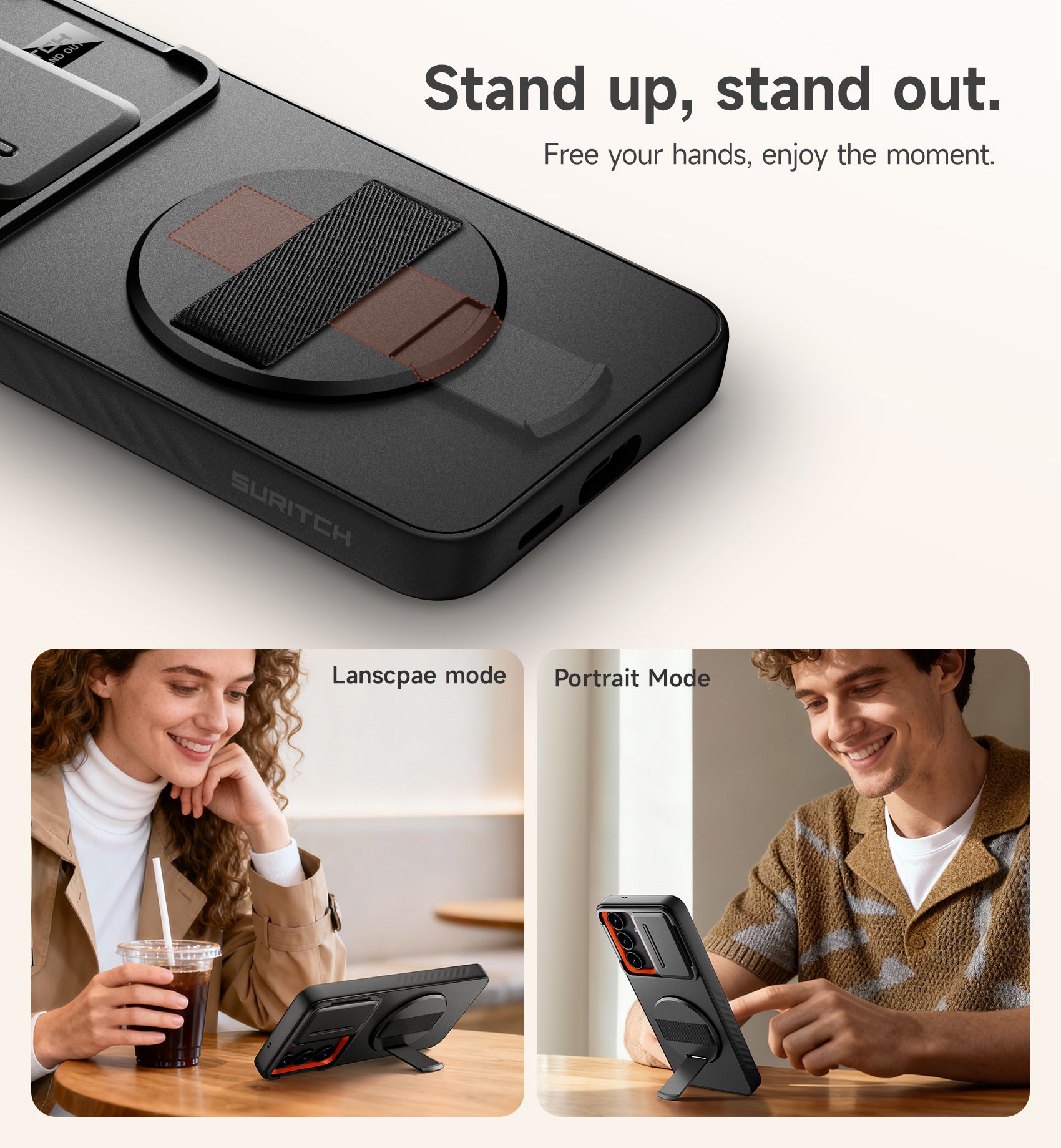 Suritch Case for Samsung Galaxy S25 FE with 360° Rotatable Hand Strap Phone Grip Invisible Kickstand Slide Camera Cover Rugged Shockproof Protective Cover