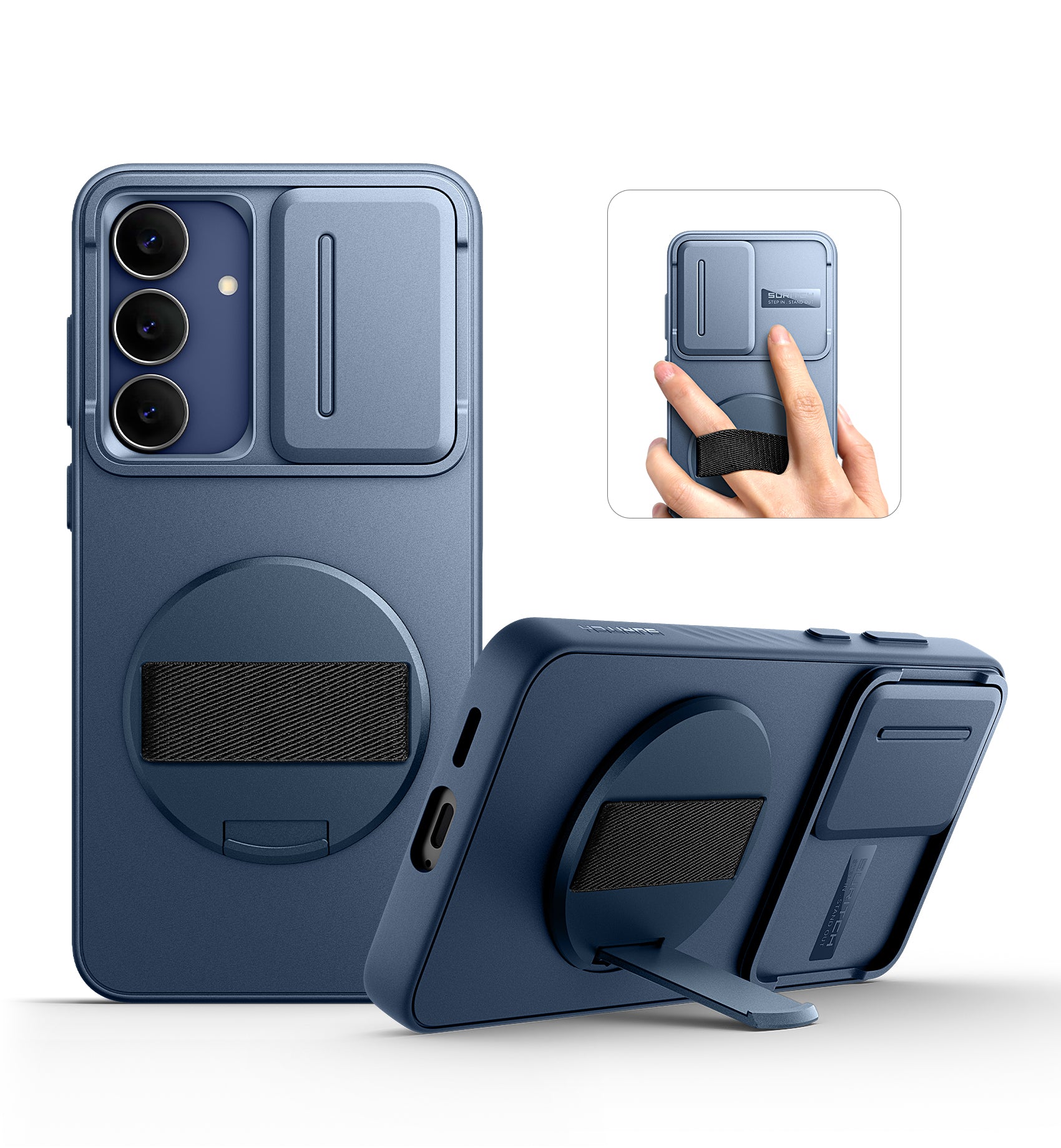 Suritch Case for Samsung Galaxy S25 FE with 360° Rotatable Hand Strap Phone Grip Invisible Kickstand Slide Camera Cover Rugged Shockproof Protective Cover