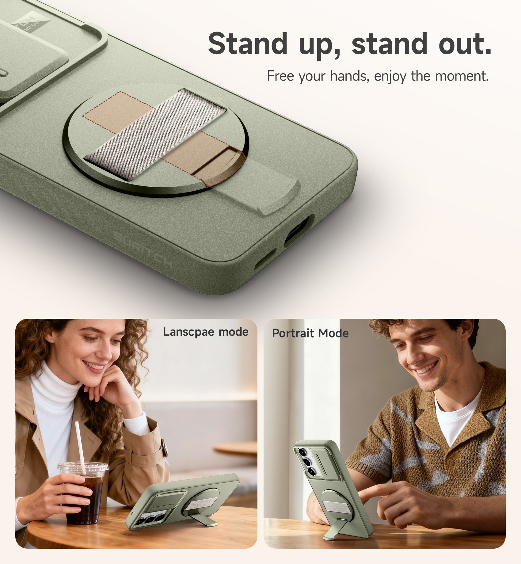 Suritch Case for Samsung Galaxy S25 FE with 360° Rotatable Hand Strap Phone Grip Invisible Kickstand Slide Camera Cover Rugged Shockproof Protective Cover