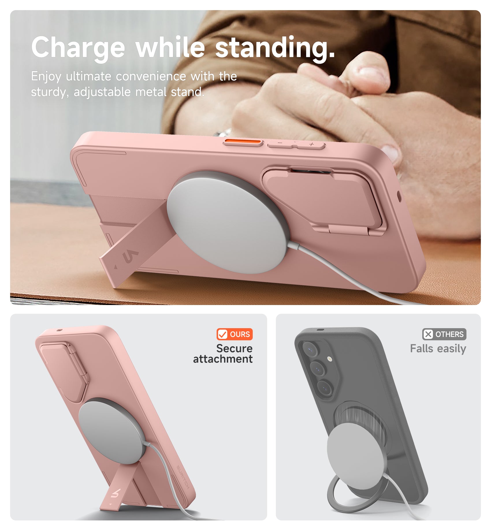 Suritch Case for Samsung Galaxy S25 Plus 2025 Magnetic Shockproof Protective Cover with Camera Cover Adjustable Metal Kickstand
