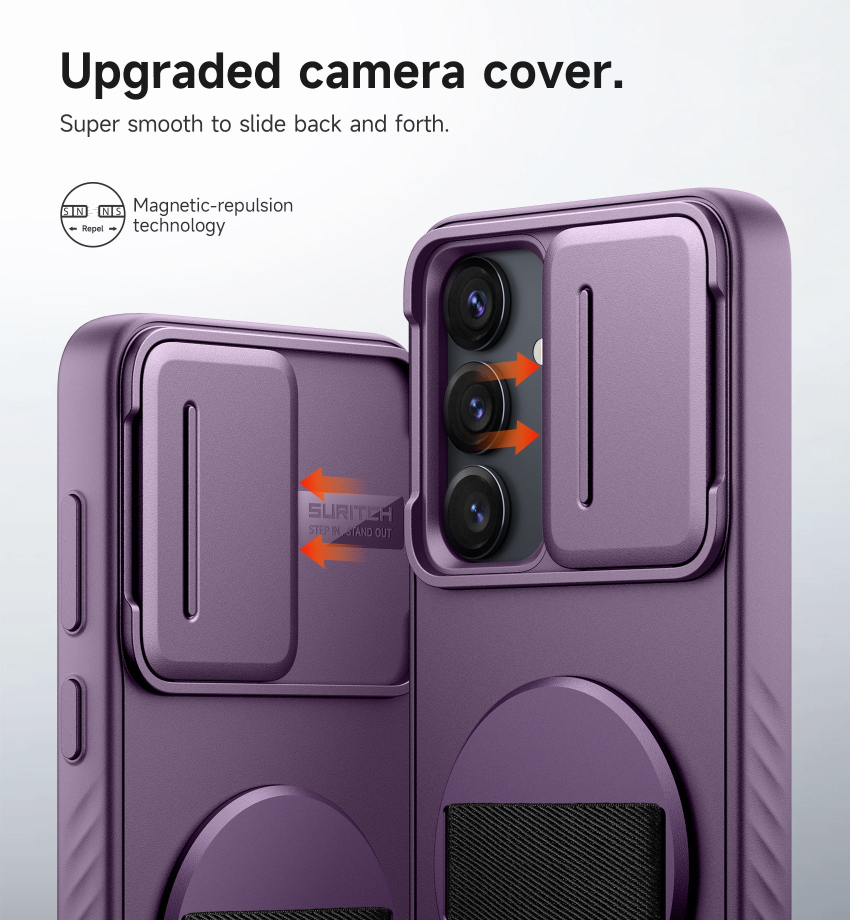 Suritch Case for Samsung Galaxy S25 Plus with 360° Rotatable Hand Strap Phone Grip Invisible Kickstand Slide Camera Cover Rugged Shockproof Protective Cover