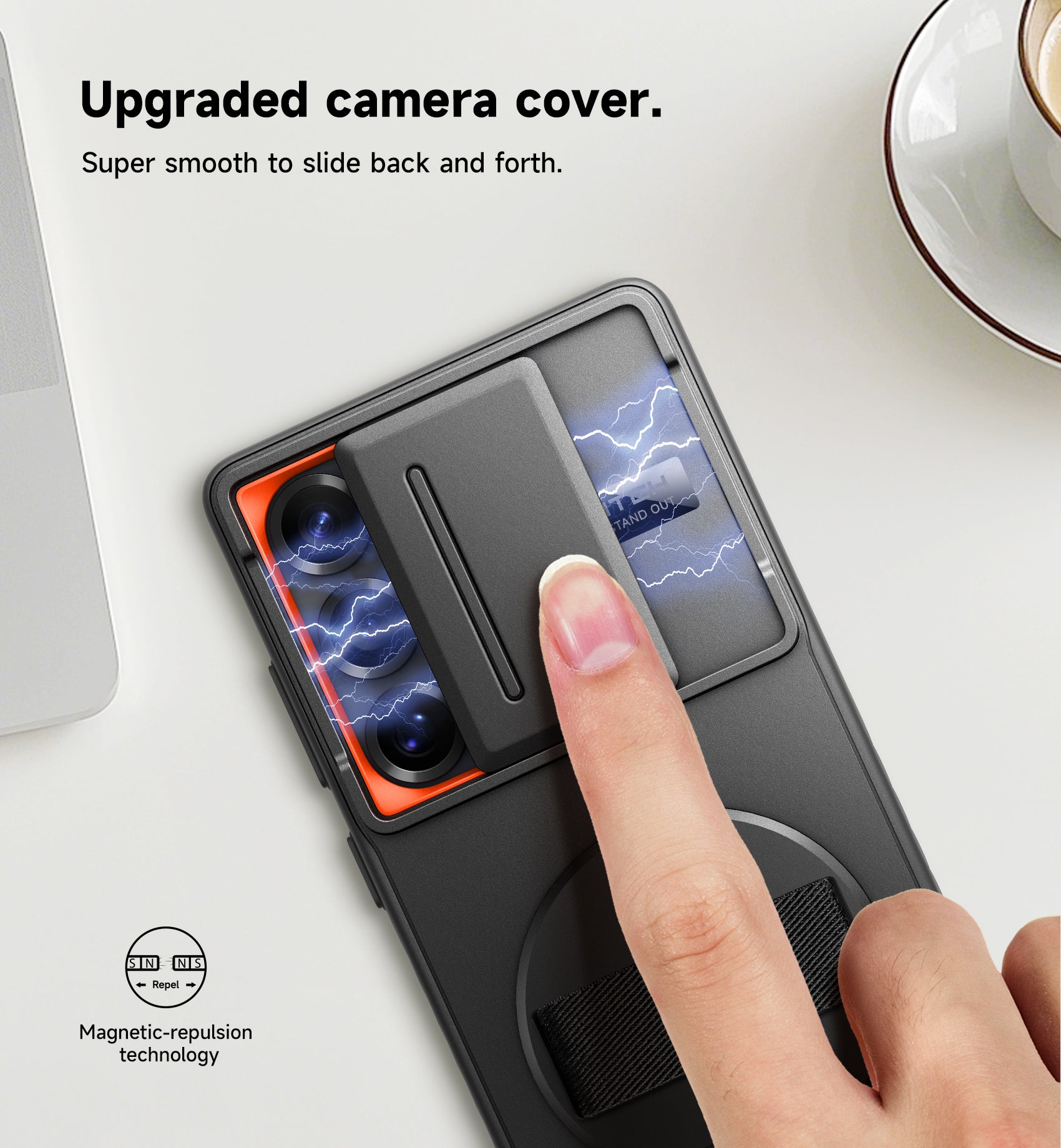 Suritch Case for Samsung Galaxy S25 Ultra with 360° Rotatable Hand Strap Phone Grip Invisible Kickstand Slide Camera Cover Rugged Shockproof Protective Cover