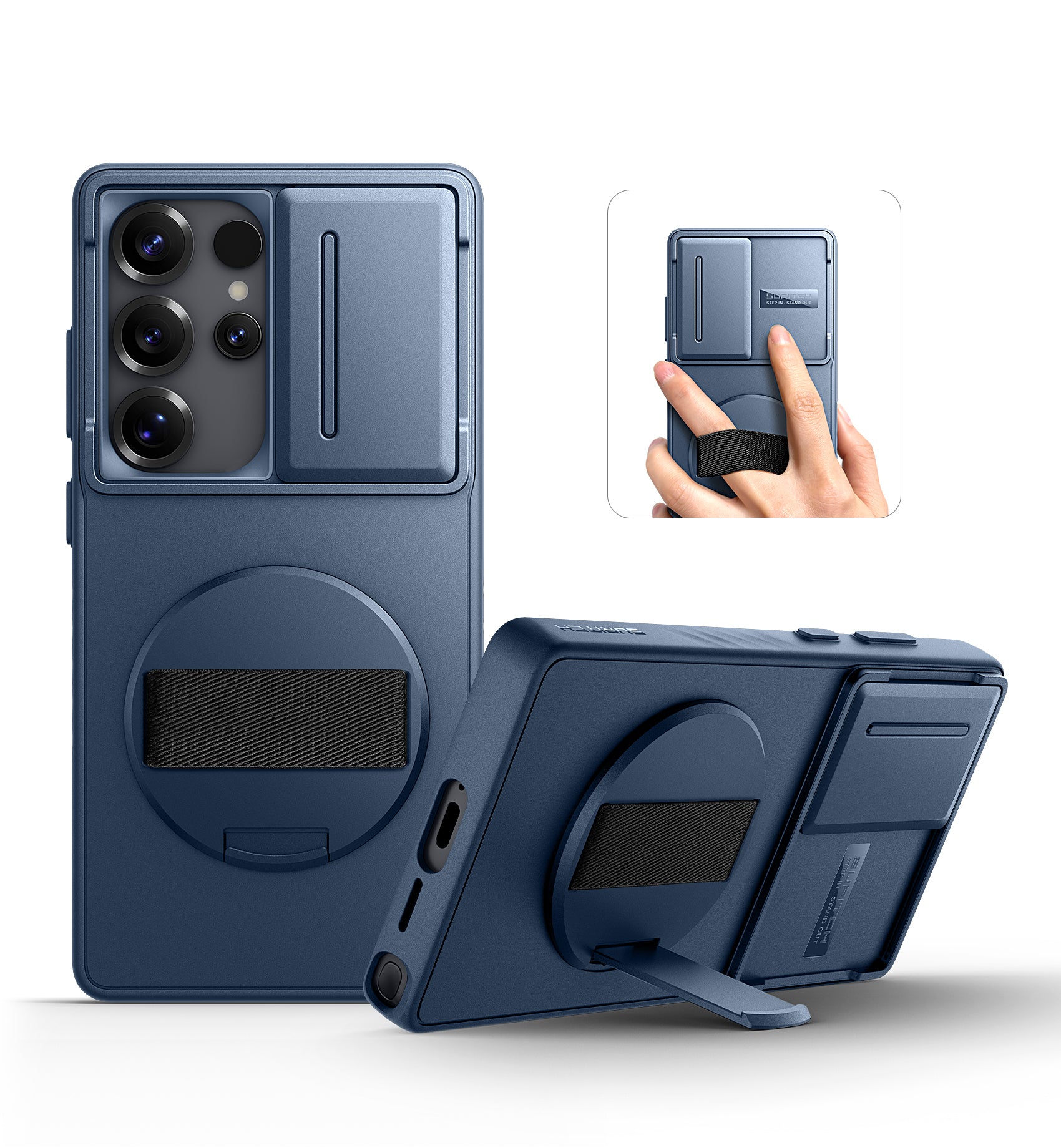 Suritch Case for Samsung Galaxy S25 Ultra with 360° Rotatable Hand Strap Phone Grip Invisible Kickstand Slide Camera Cover Rugged Shockproof Protective Cover