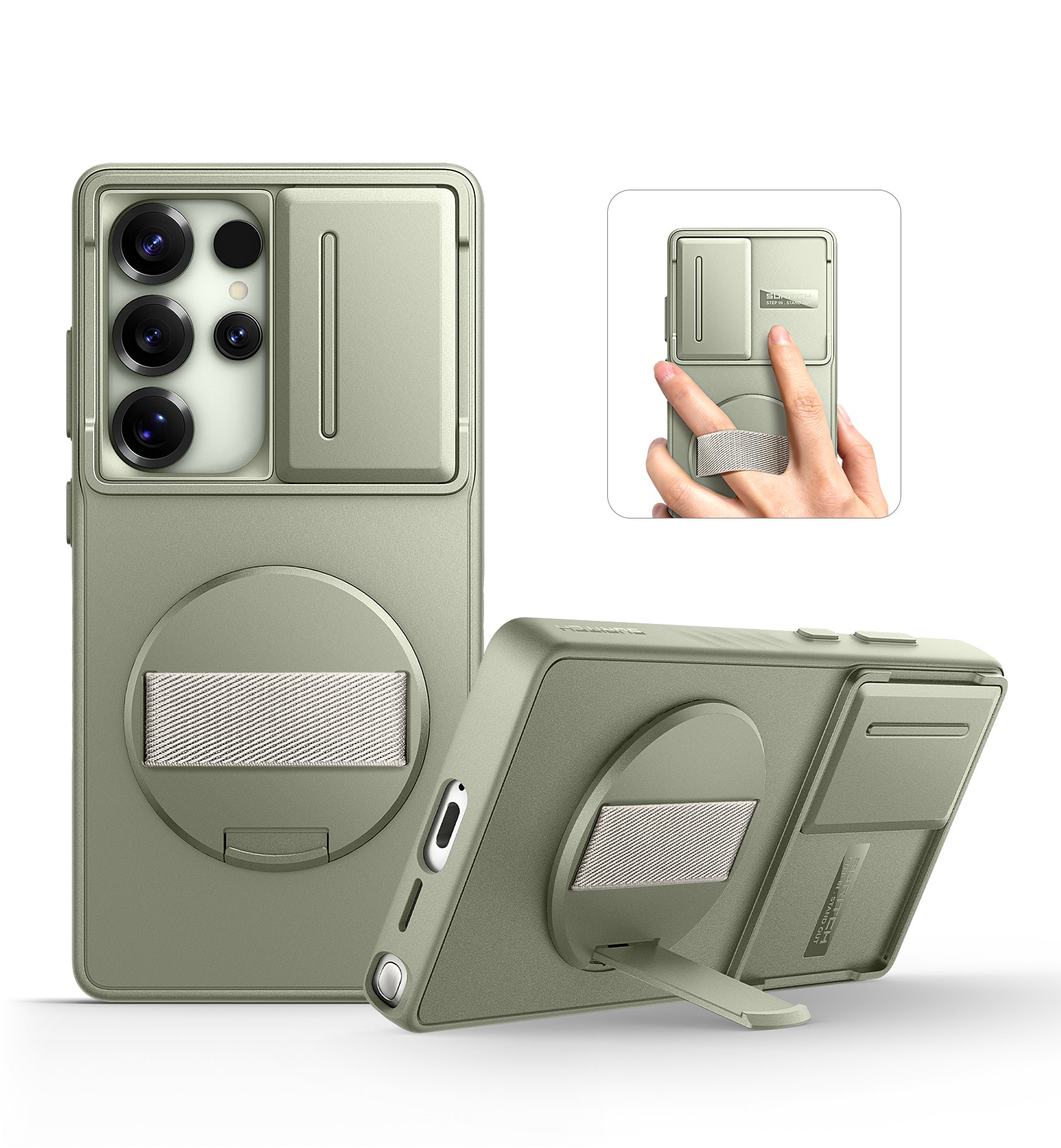 Suritch Case for Samsung Galaxy S25 Ultra with 360° Rotatable Hand Strap Phone Grip Invisible Kickstand Slide Camera Cover Rugged Shockproof Protective Cover