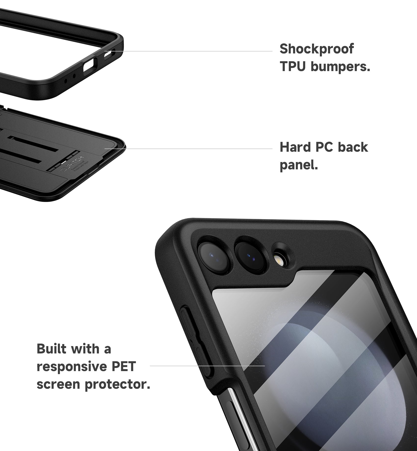 Suritch Case for Samsung Galaxy Z Flip 5 2023 with Built-in Screen Protector Kickstand Hinge Protection Full-Body Shockproof Protective Cover