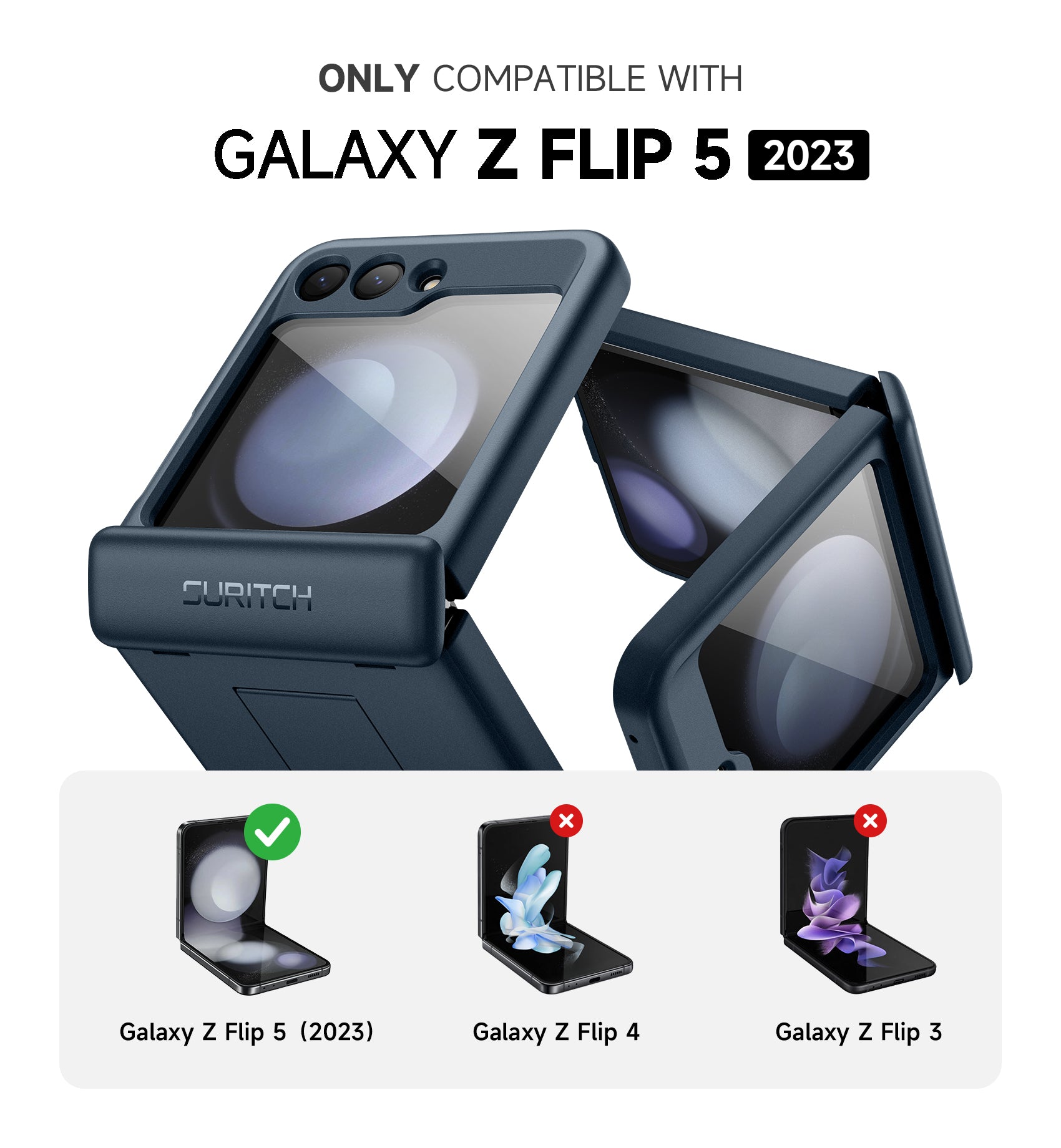 Suritch Case for Samsung Galaxy Z Flip 5 2023 with Built-in Screen Protector Kickstand Hinge Protection Full-Body Shockproof Protective Cover