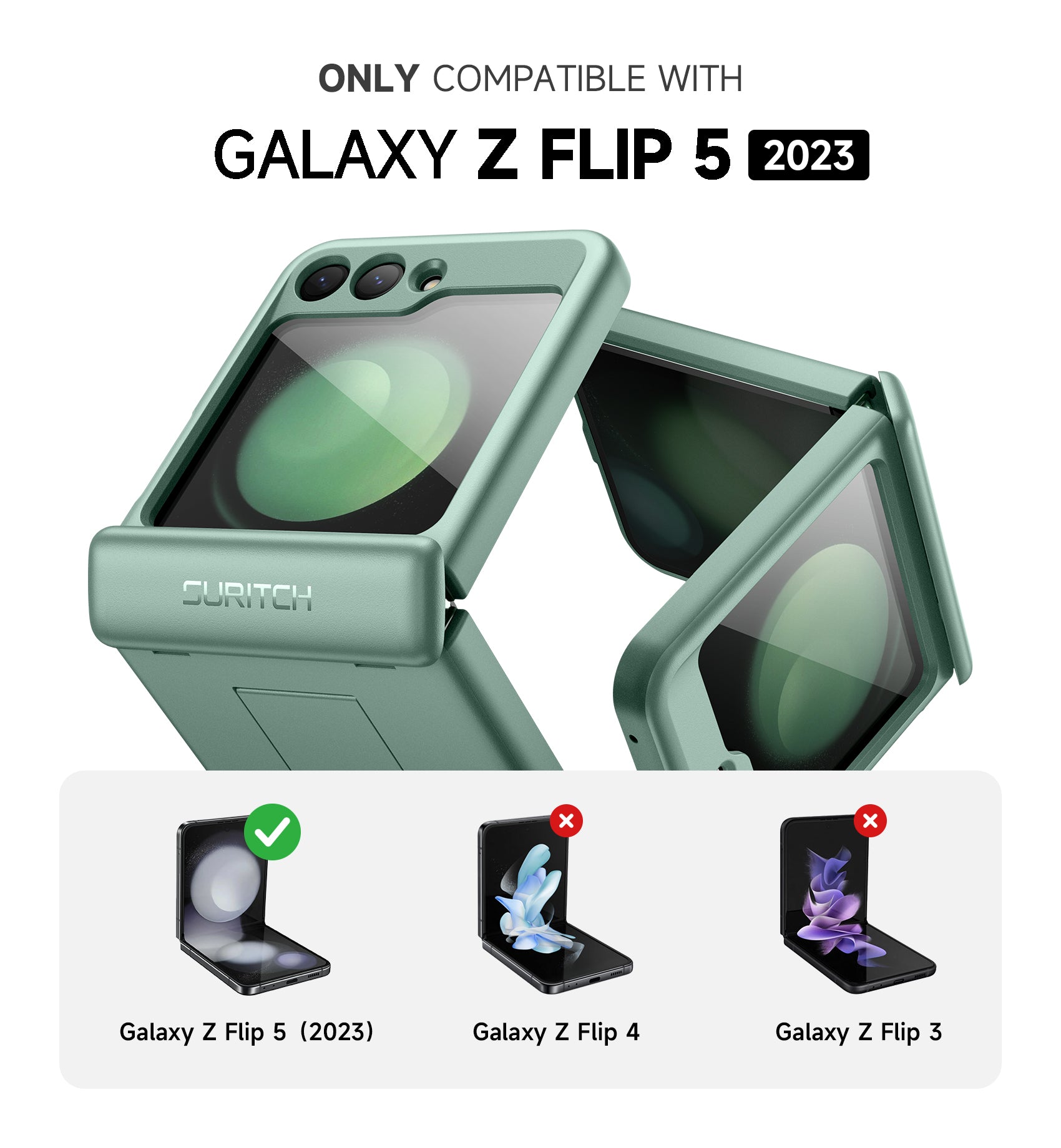 Suritch Case for Samsung Galaxy Z Flip 5 2023 with Built-in Screen Protector Kickstand Hinge Protection Full-Body Shockproof Protective Cover