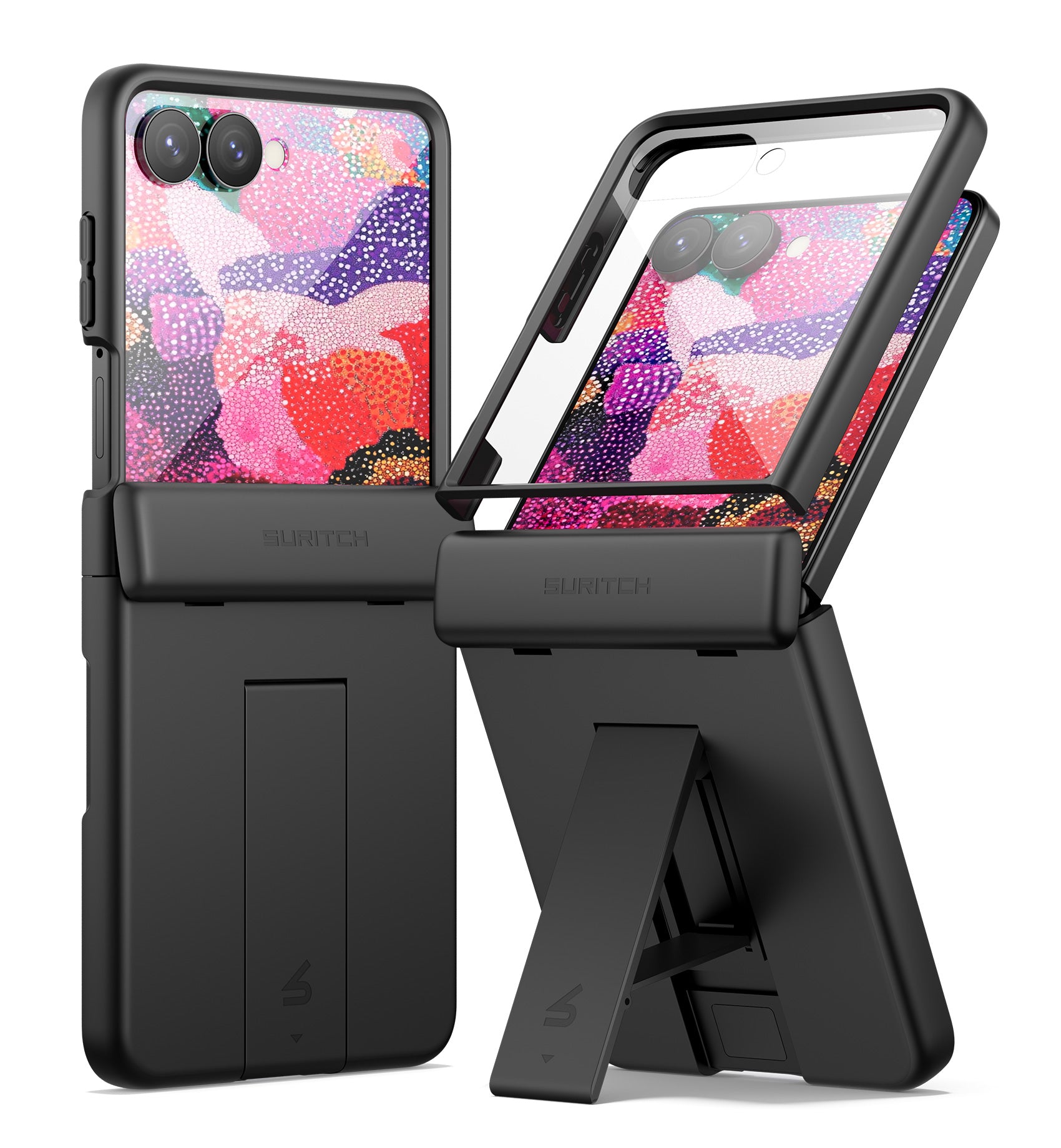 Suritch Case for Samsung Galaxy Z Flip 8 with Hinge Protection Built-in Kickstand Screen Protector Shockproof Slim Bumper Protective Cover