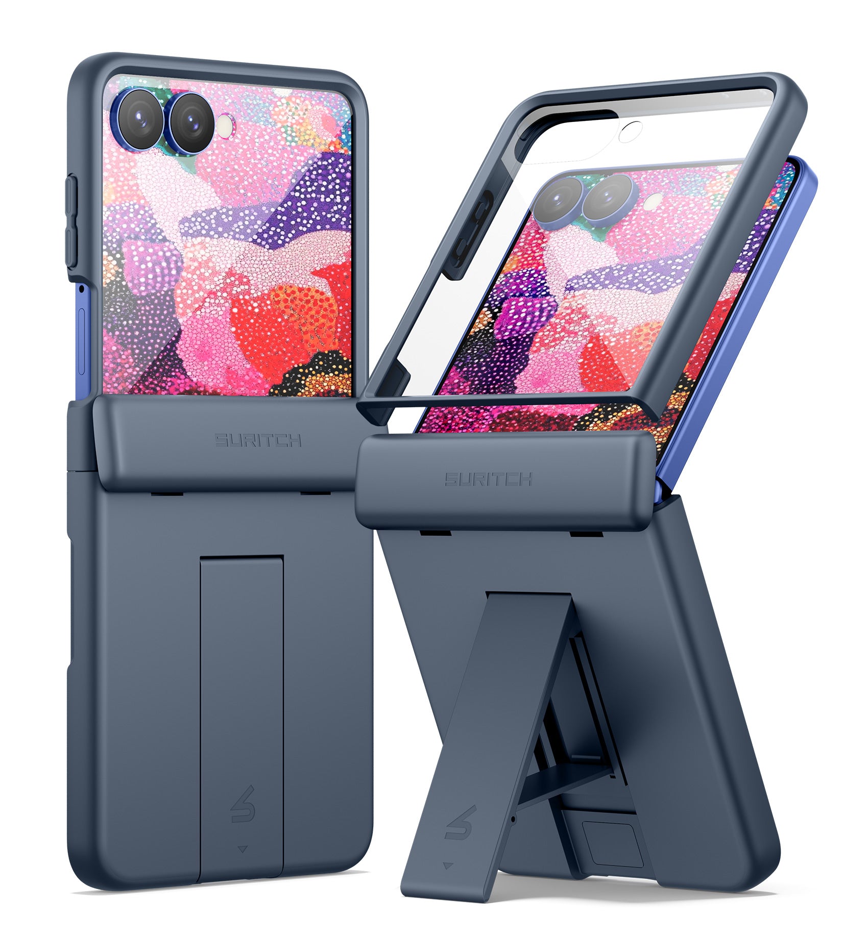 Suritch Case for Samsung Galaxy Z Flip 8 with Hinge Protection Built-in Kickstand Screen Protector Shockproof Slim Bumper Protective Cover