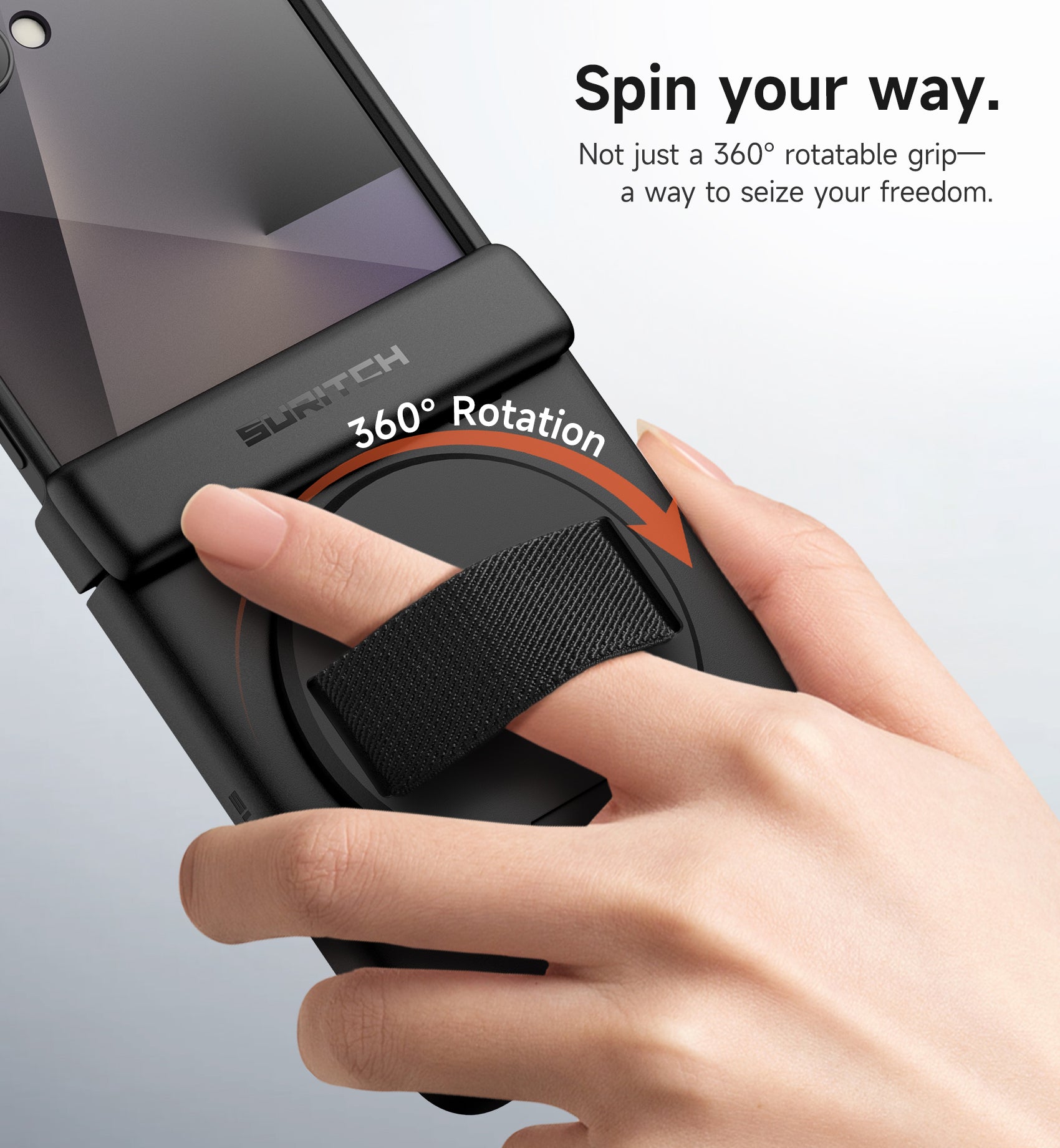 Suritch Case for Samsung Galaxy Z Flip 7 with 360° Rotatable Hand Strap Phone Grip Holder Invisible Kickstand Screen Protector Protective Cover