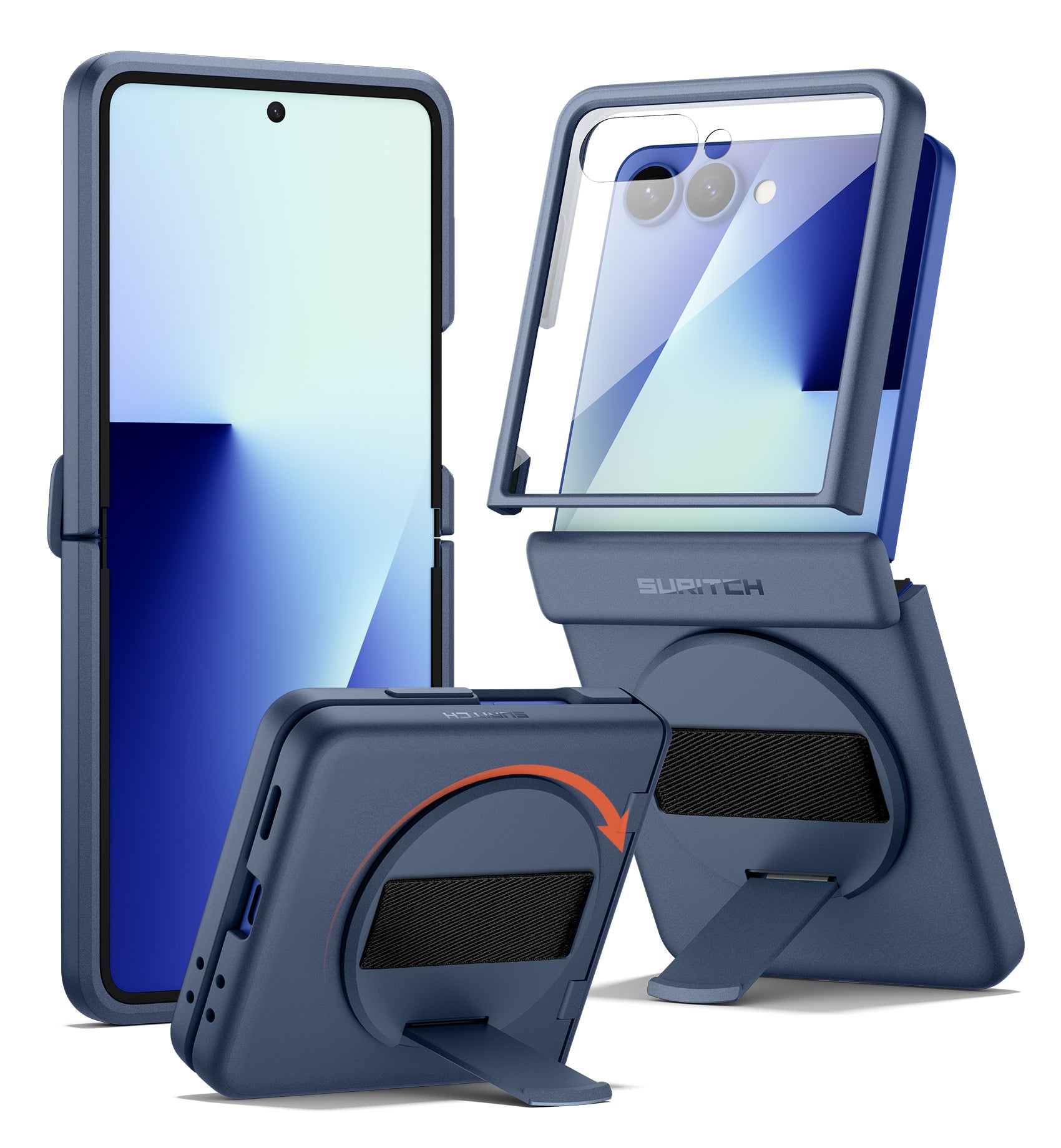Suritch Case for Samsung Galaxy Z Flip 7 with 360° Rotatable Hand Strap Phone Grip Holder Invisible Kickstand Screen Protector Protective Cover