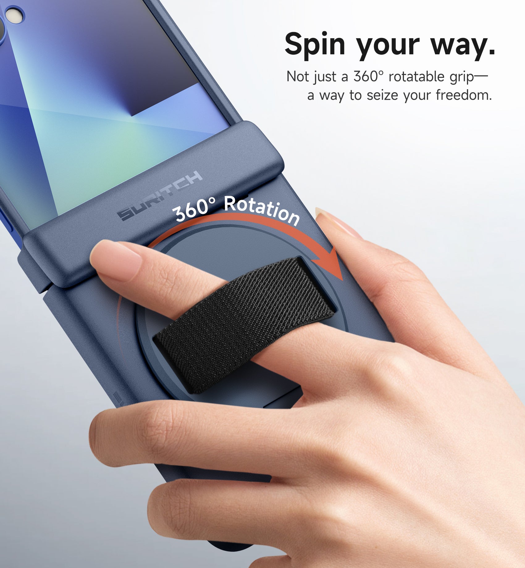 Suritch Case for Samsung Galaxy Z Flip 7 with 360° Rotatable Hand Strap Phone Grip Holder Invisible Kickstand Screen Protector Protective Cover
