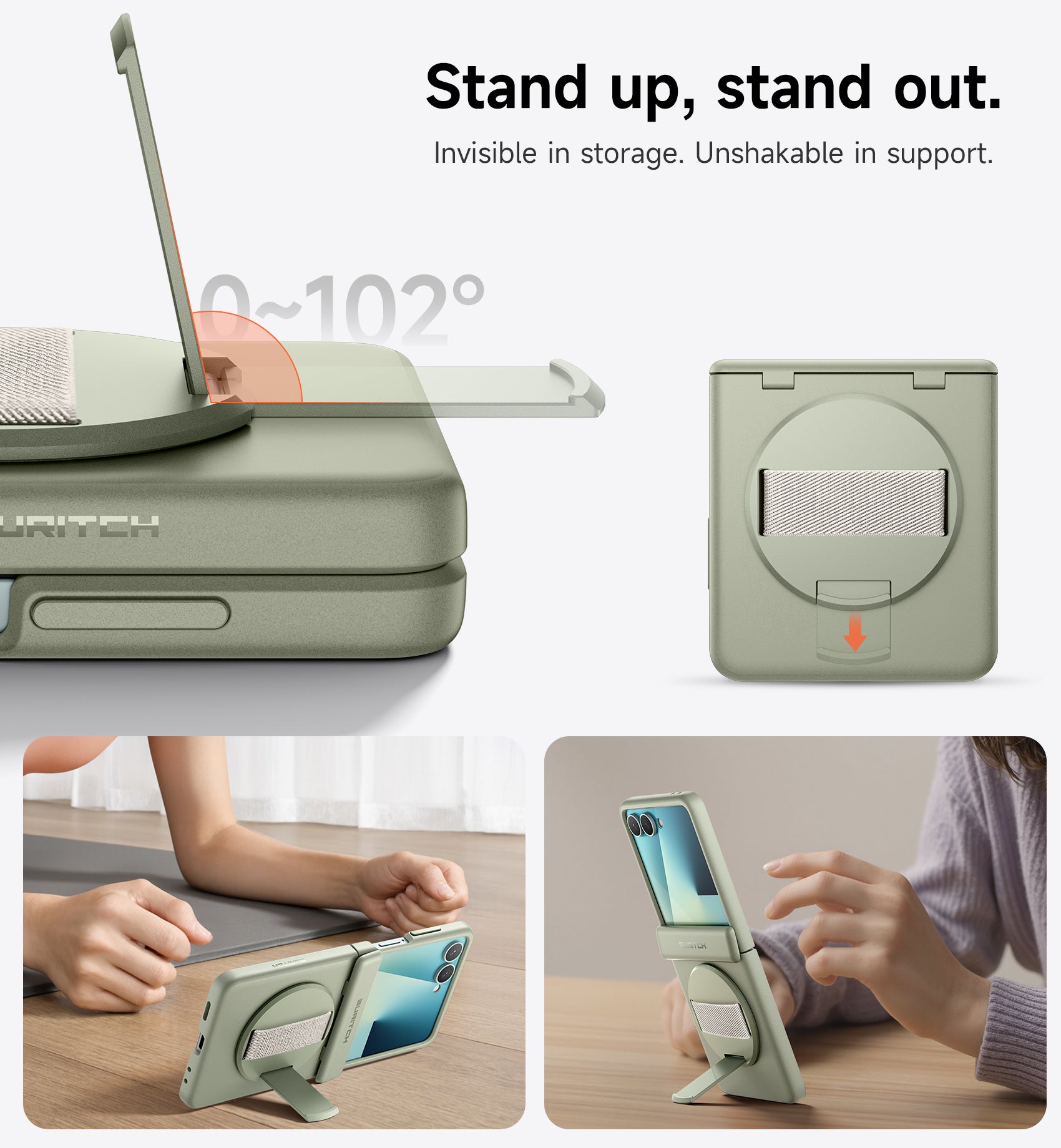 Suritch Case for Samsung Galaxy Z Flip 7 with 360° Rotatable Hand Strap Phone Grip Holder Invisible Kickstand Screen Protector Protective Cover