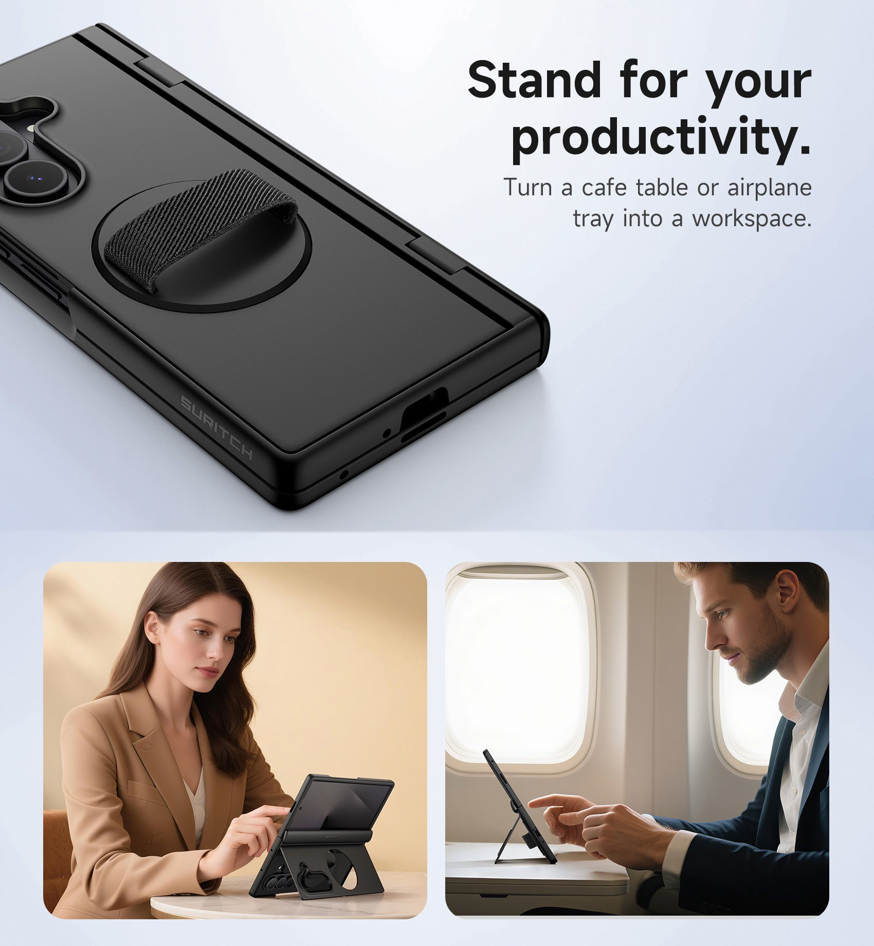 Suritch Case for Samsung Galaxy Z Fold 7 with 360° Rotatable Hand Strap Phone Grip Holder Invisible Kickstand Screen Protector Protective Cover