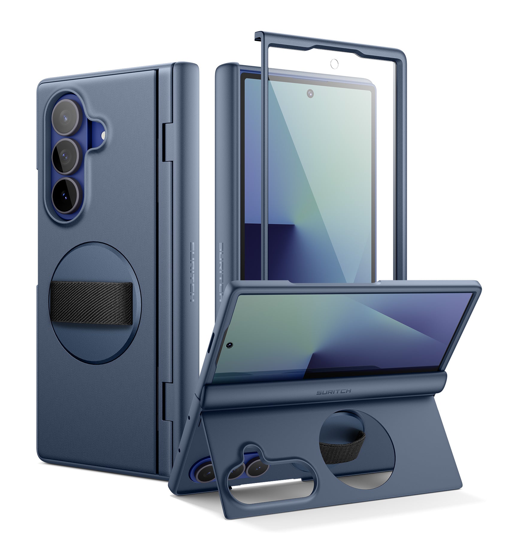 Suritch Case for Samsung Galaxy Z Fold 7 with 360° Rotatable Hand Strap Phone Grip Holder Invisible Kickstand Screen Protector Protective Cover