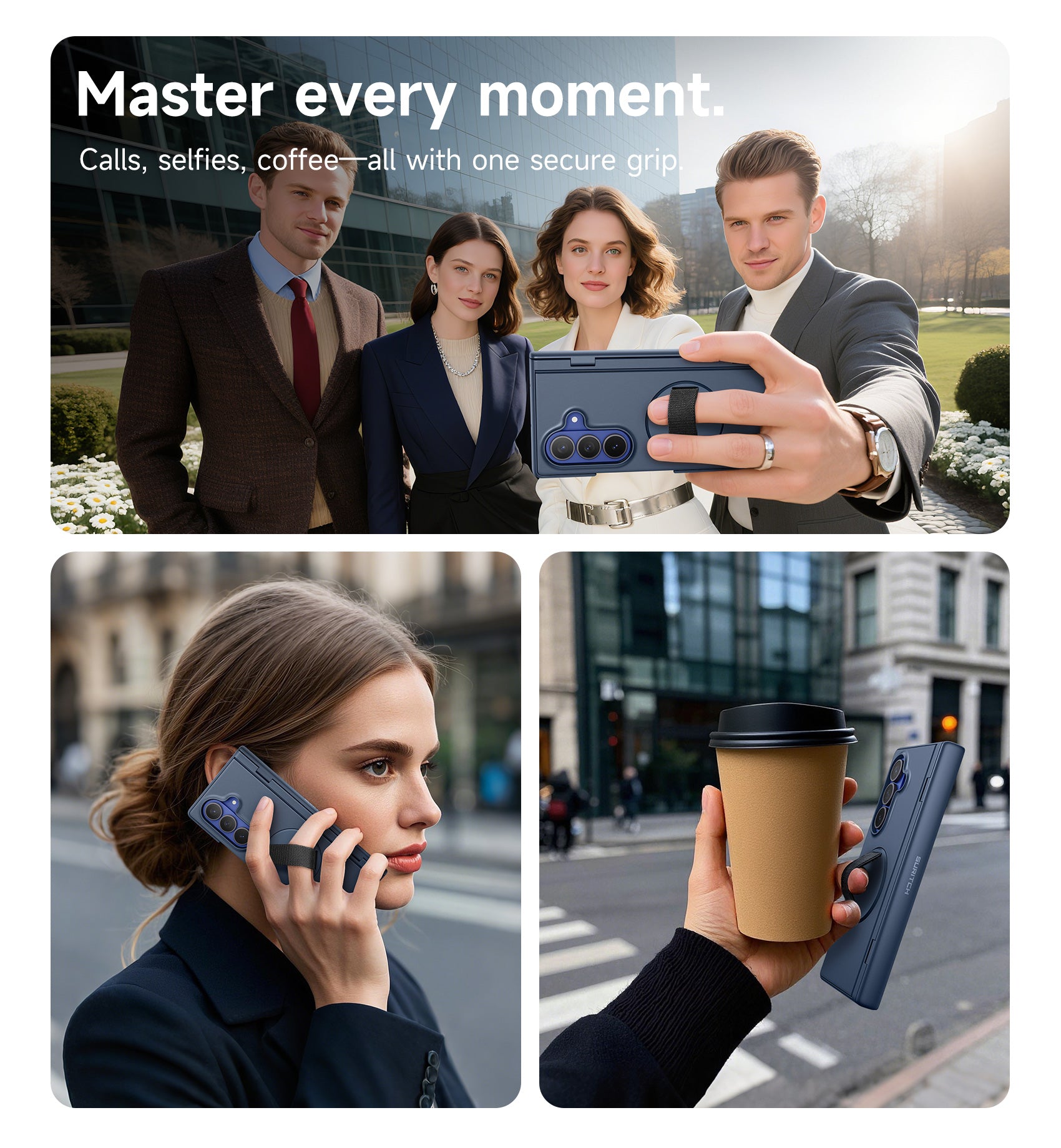 Suritch Case for Samsung Galaxy Z Fold 7 with 360° Rotatable Hand Strap Phone Grip Holder Invisible Kickstand Screen Protector Protective Cover
