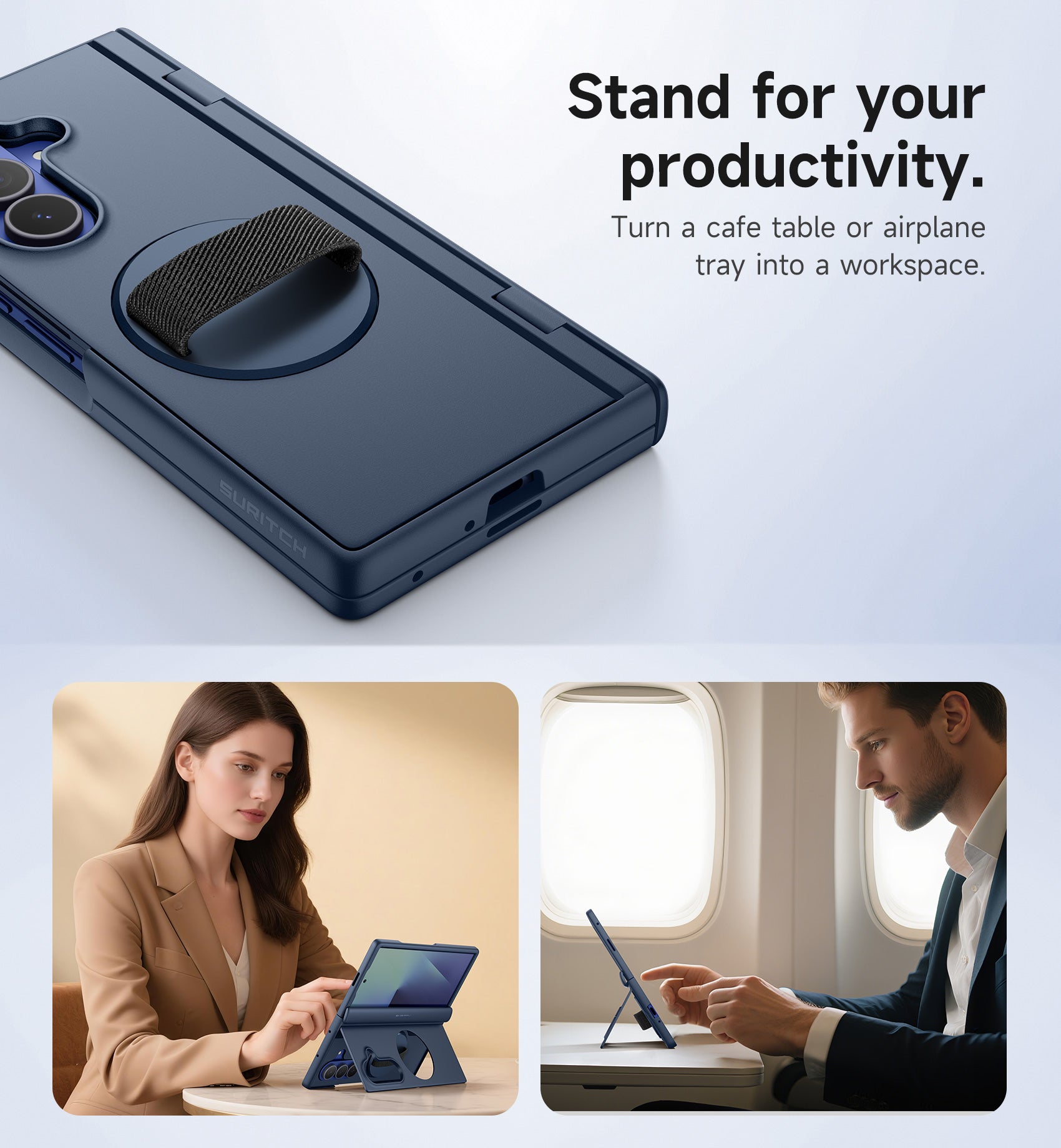 Suritch Case for Samsung Galaxy Z Fold 7 with 360° Rotatable Hand Strap Phone Grip Holder Invisible Kickstand Screen Protector Protective Cover