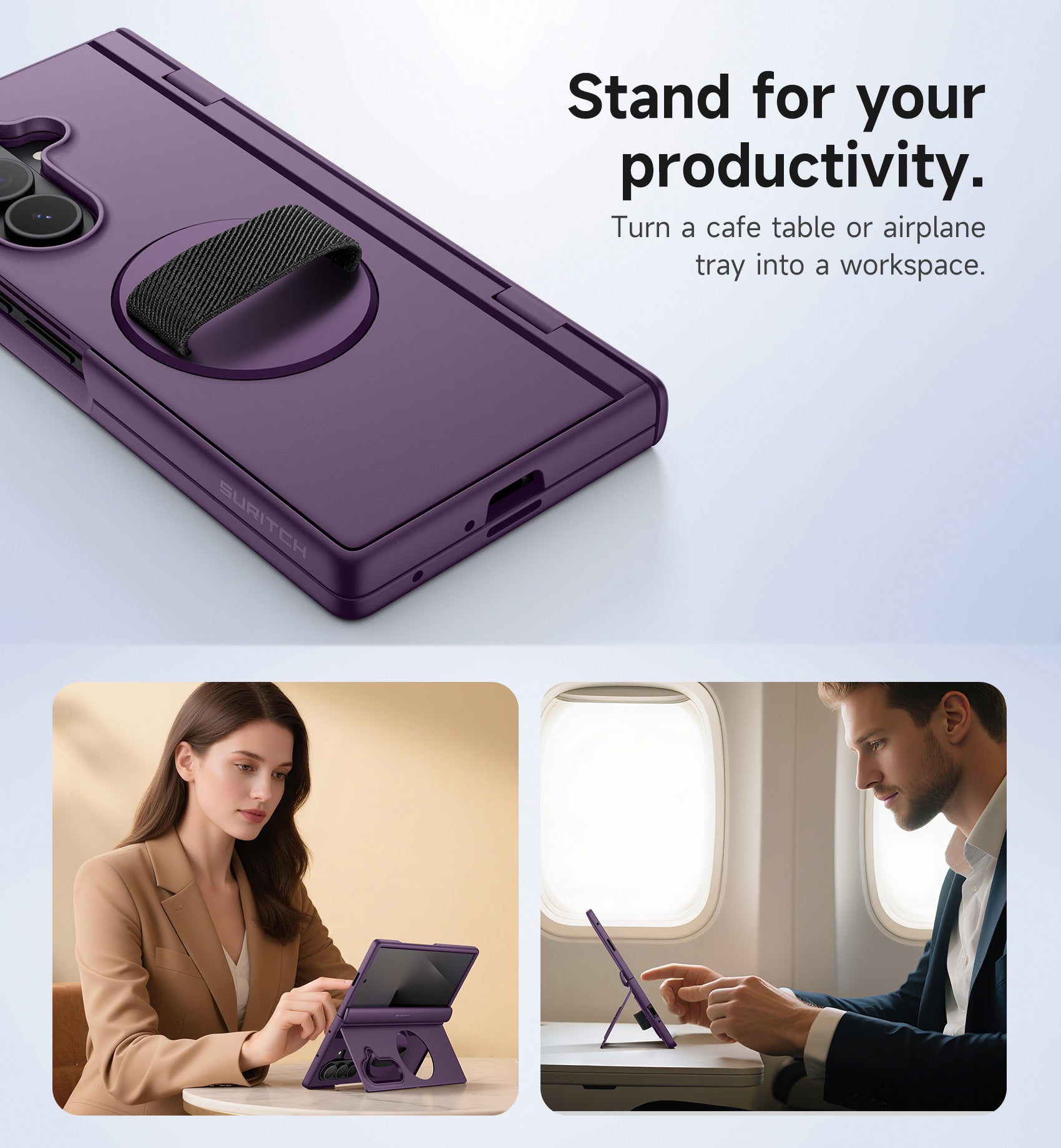 Suritch Case for Samsung Galaxy Z Fold 7 with 360° Rotatable Hand Strap Phone Grip Holder Invisible Kickstand Screen Protector Protective Cover
