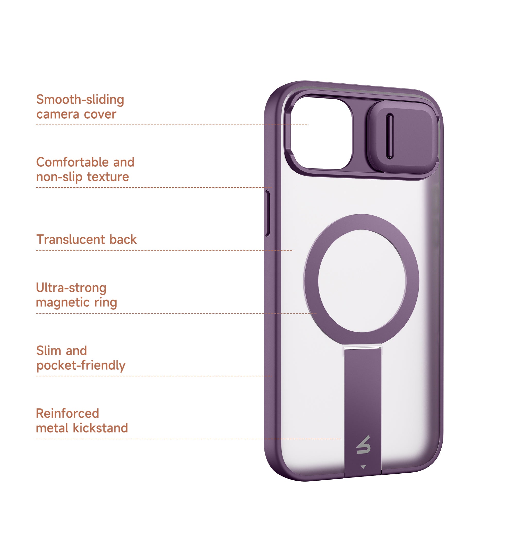 Suritch Case for iPhone 13 Compatible with MagSafe Built-in Kickstand Camera Cover Translucent Back Shockproof Rugged Protective Phone Cover 6.1 Inch