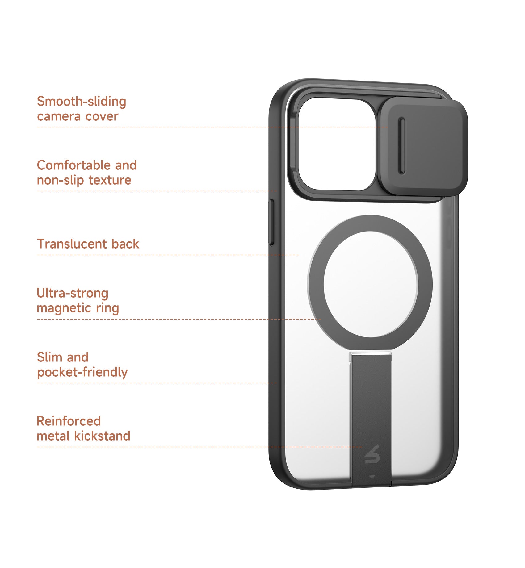 Suritch Case for iPhone 14 Pro Max Compatible with MagSafe Built-in Kickstand Camera Cover Translucent Back Shockproof Rugged Protective Phone Cover 6.7 Inch