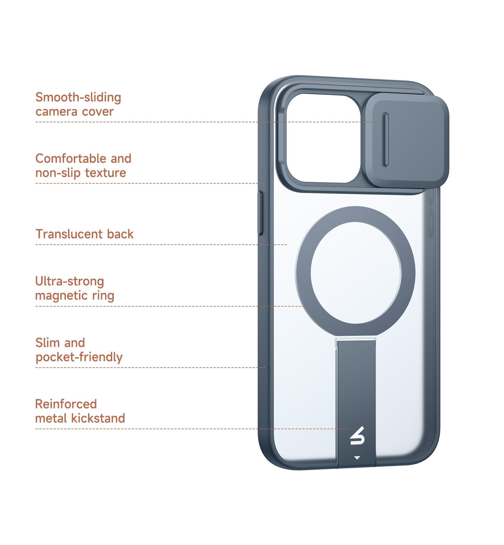 Suritch Case for iPhone 14 Pro Compatible with MagSafe Built-in Kickstand Camera Cover Translucent Back Shockproof Rugged Protective Phone Cover 6.1 Inch