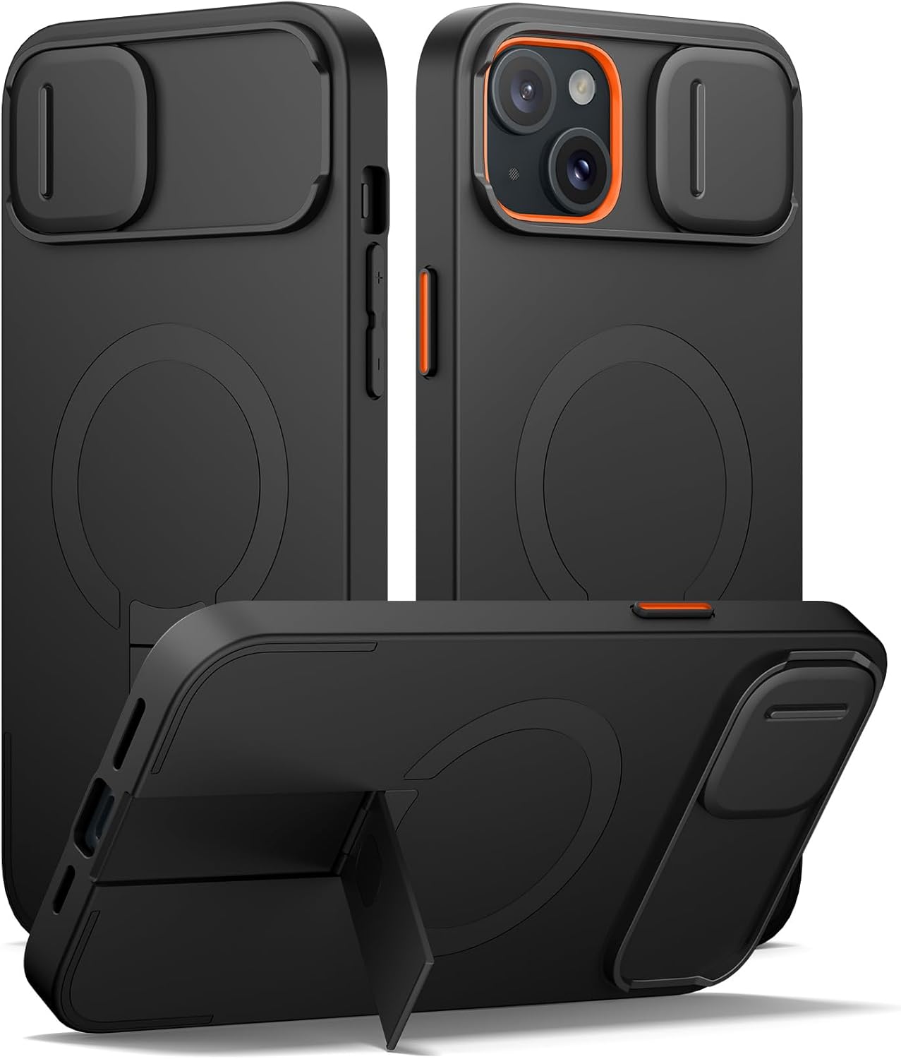Suritch Case for iPhone 15 Plus with Magnetic Camera Slide Cover Adjustable Kickstand Compatible with MagSafe Slim Protective Cover