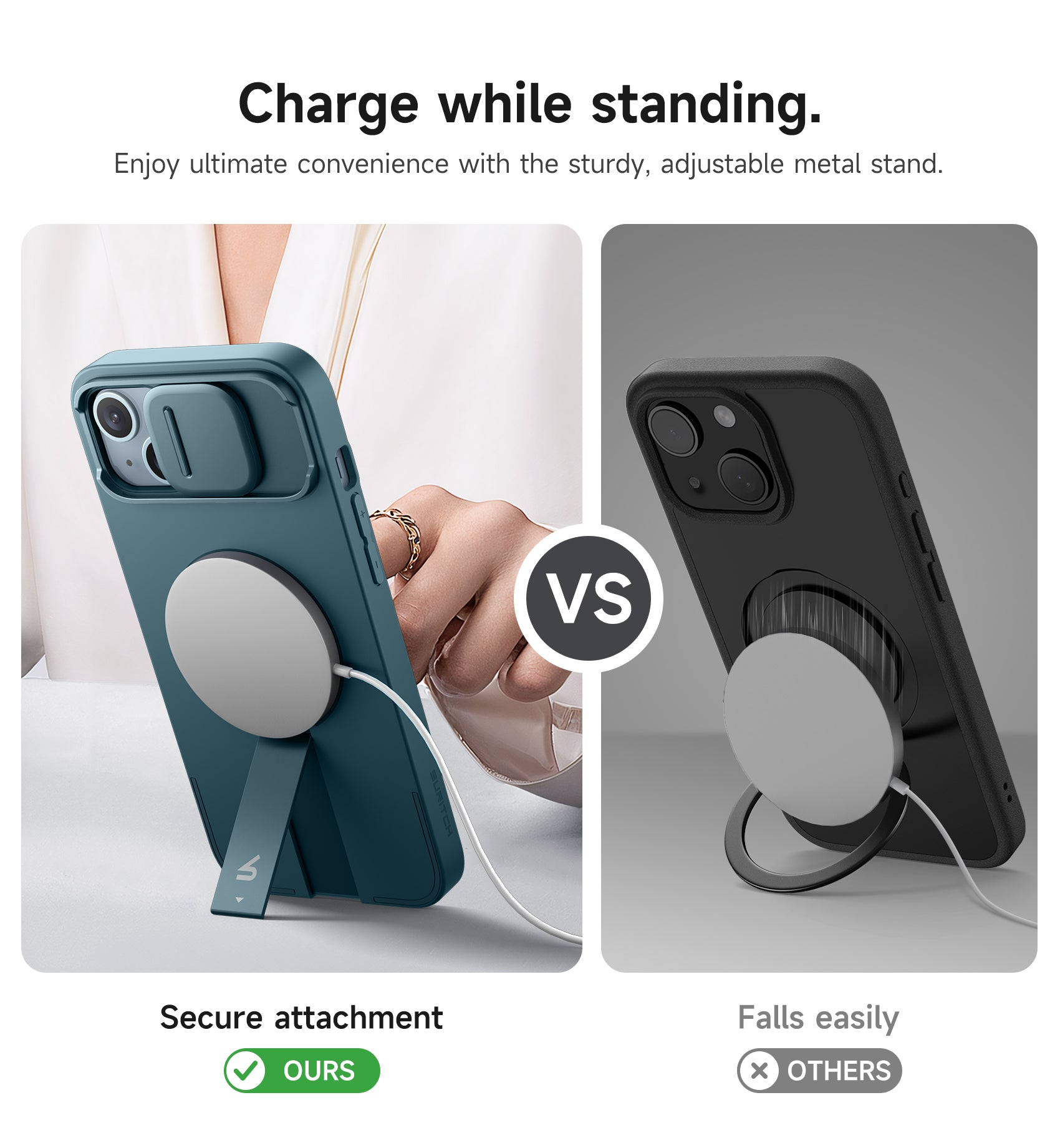 Suritch Case for iPhone 15 Plus with Magnetic Camera Slide Cover Adjustable Kickstand Compatible with MagSafe Slim Protective Cover