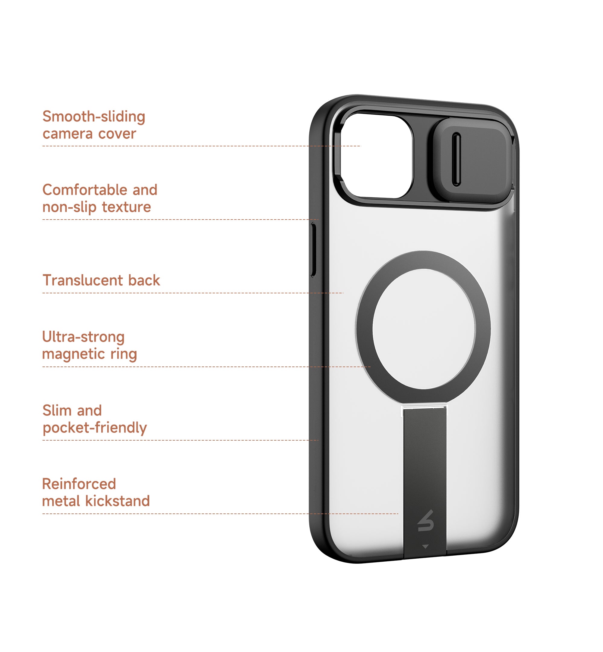 Suritch Case for iPhone 15 Plus Compatible with MagSafe Built-in Kickstand Camera Cover Translucent Back Shockproof Rugged Protective Phone Cover 6.7 Inch