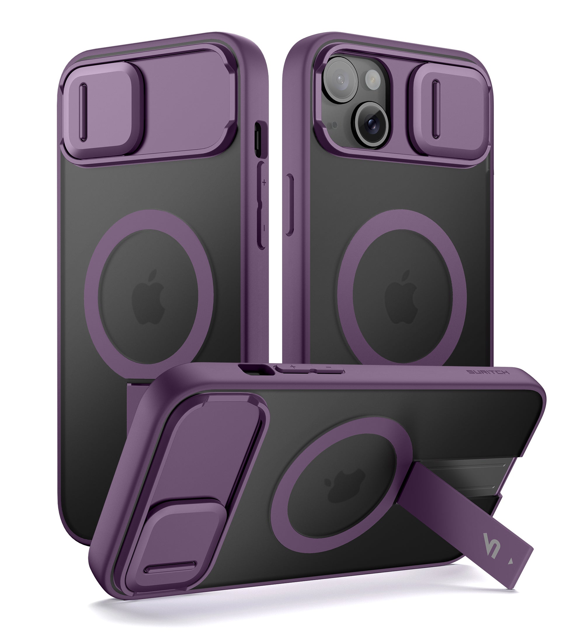 Suritch Case for iPhone 15 Plus Compatible with MagSafe Built-in Kickstand Camera Cover Translucent Back Shockproof Rugged Protective Phone Cover 6.7 Inch