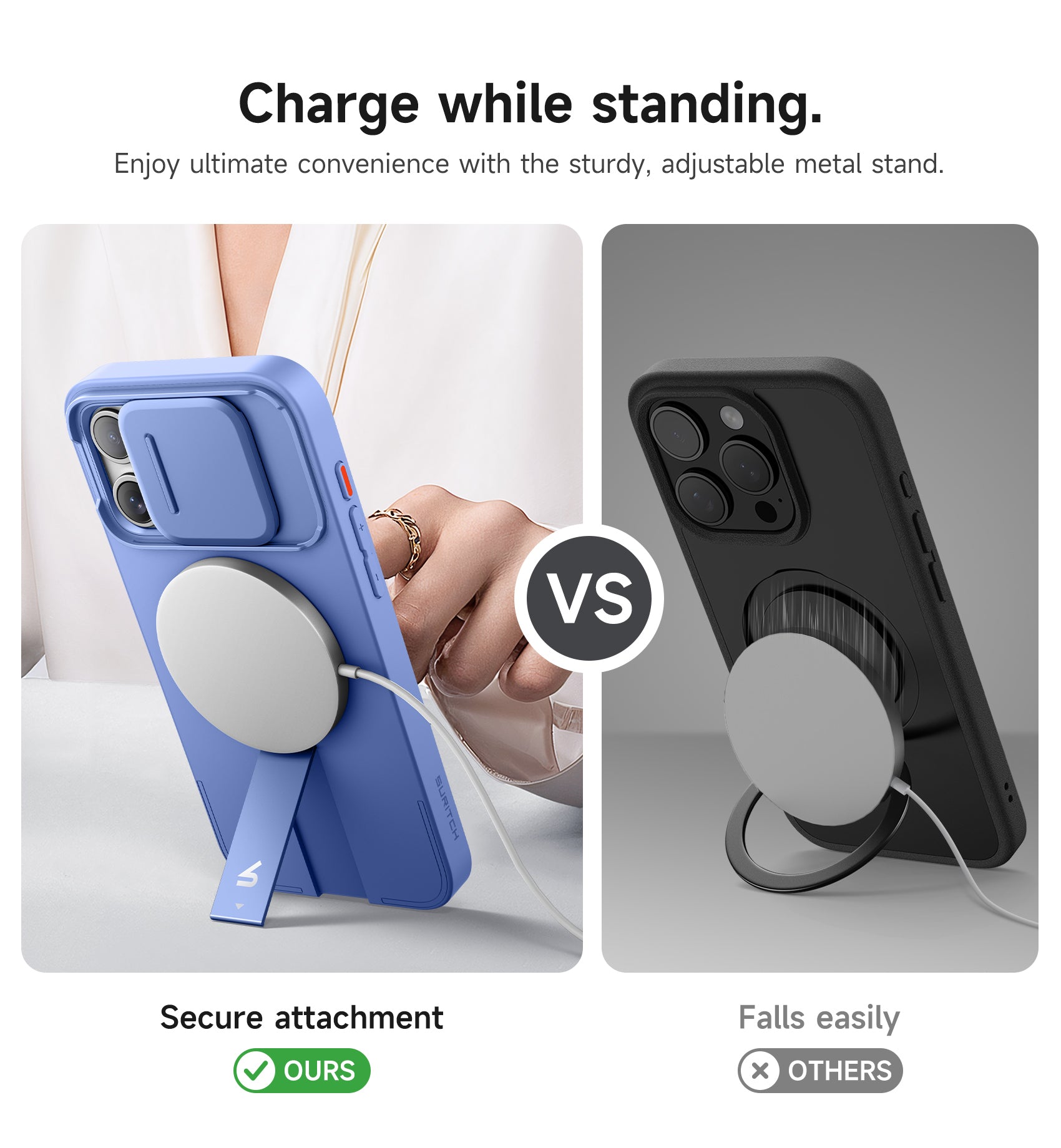 Suritch Case for iPhone 15 Pro Max with Magnetic Camera Slide Cover Adjustable Kickstand Compatible with MagSafe