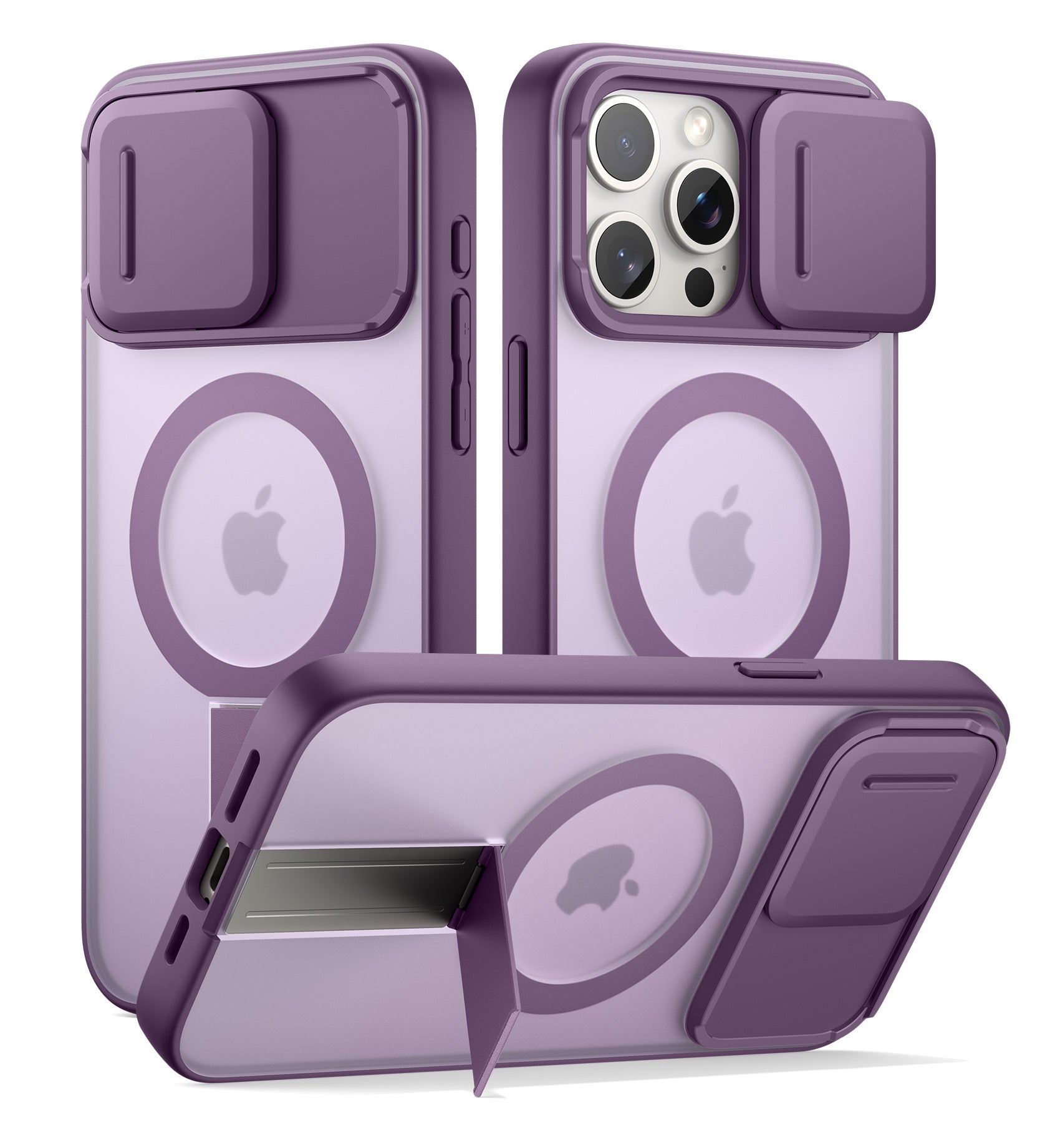 Suritch Case for iPhone 15 Pro Max Compatible with MagSafe Built-in Kickstand Camera Cover Translucent Back Shockproof Rugged Protective Phone Cover 6.7 Inch
