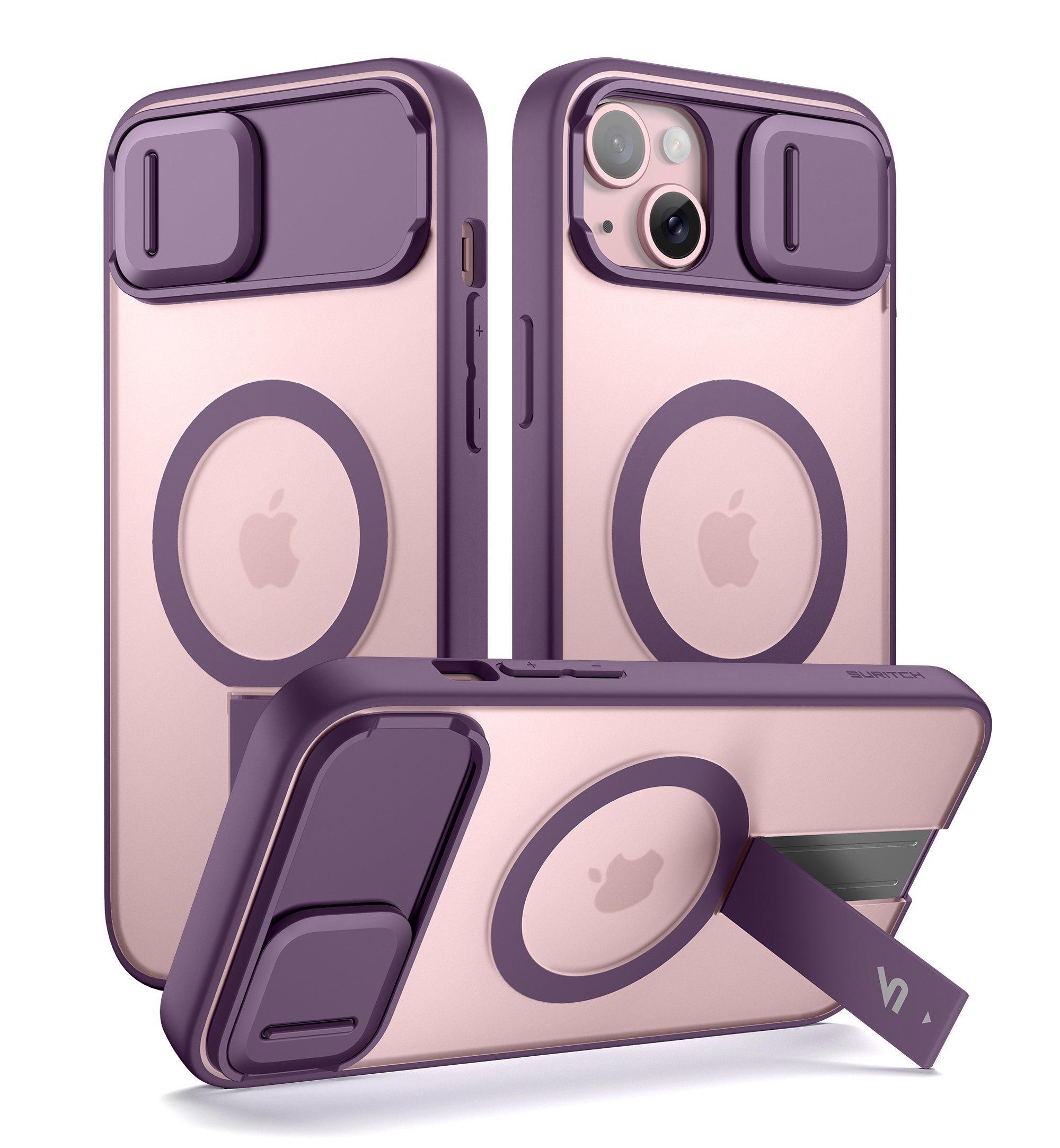 Suritch Case for iPhone 15 Compatible with MagSafe Built-in Kickstand Camera Cover Translucent Back Shockproof Rugged Protective Phone Cover 6.1 Inch