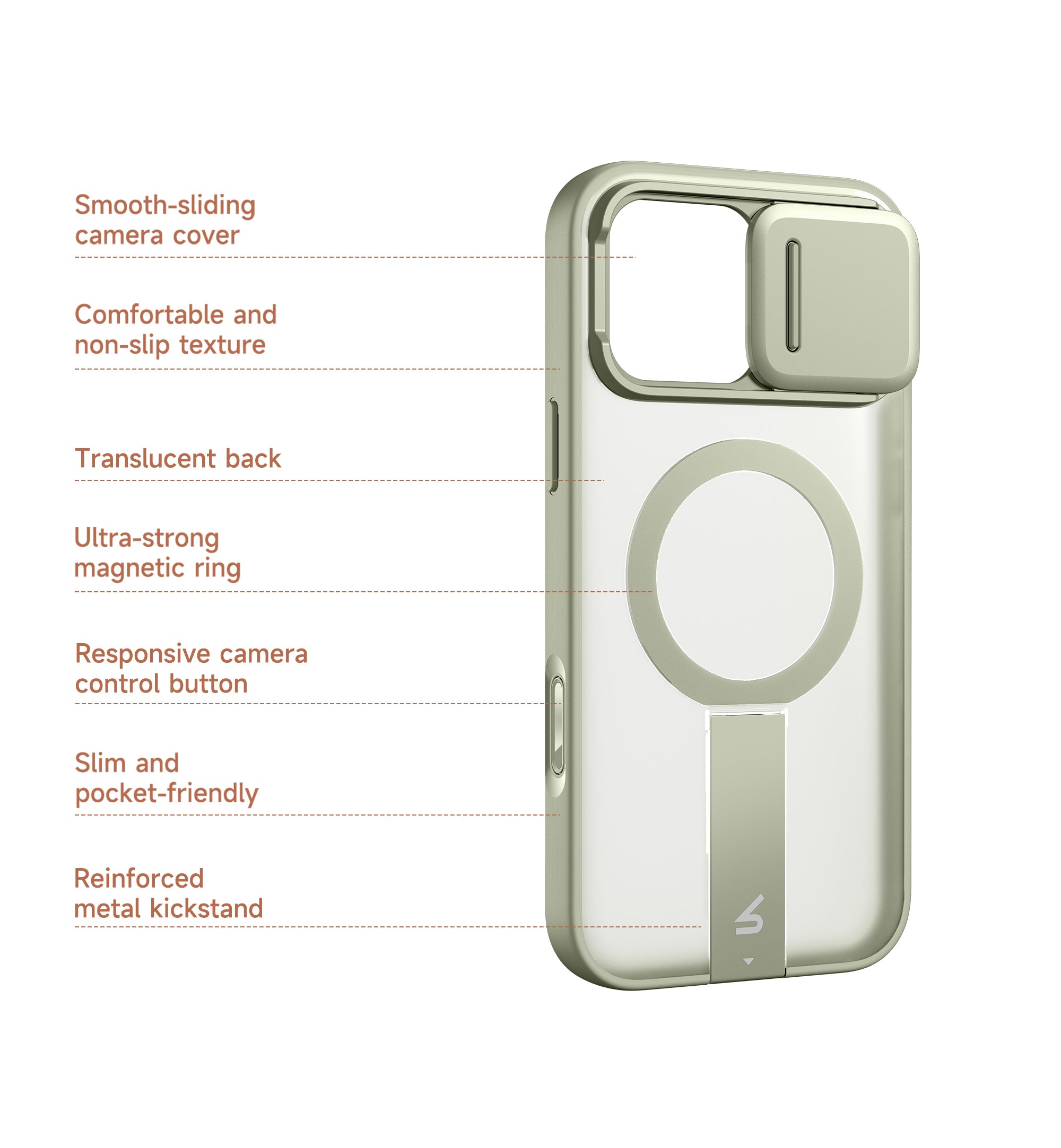 Suritch Case for iPhone 16 Pro Compatible with MagSafe Built-in Kickstand Camera Cover Translucent Back Shockproof Rugged Protective Phone Cover 6.3 Inch