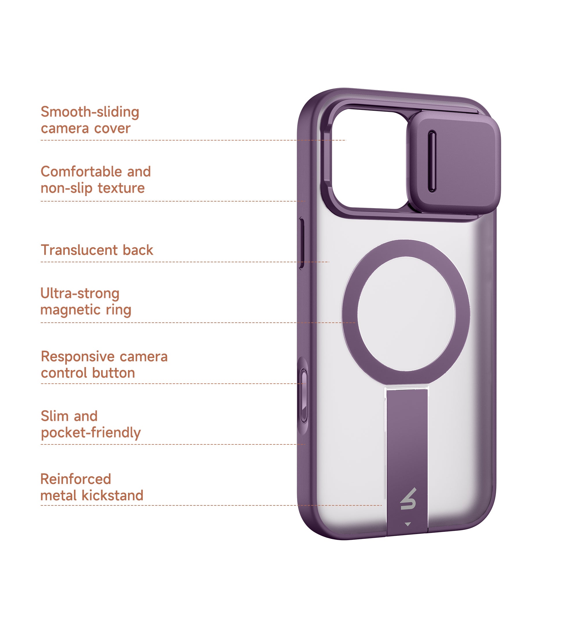 Suritch Case for iPhone 16 Pro Compatible with MagSafe Built-in Kickstand Camera Cover Translucent Back Shockproof Rugged Protective Phone Cover 6.3 Inch