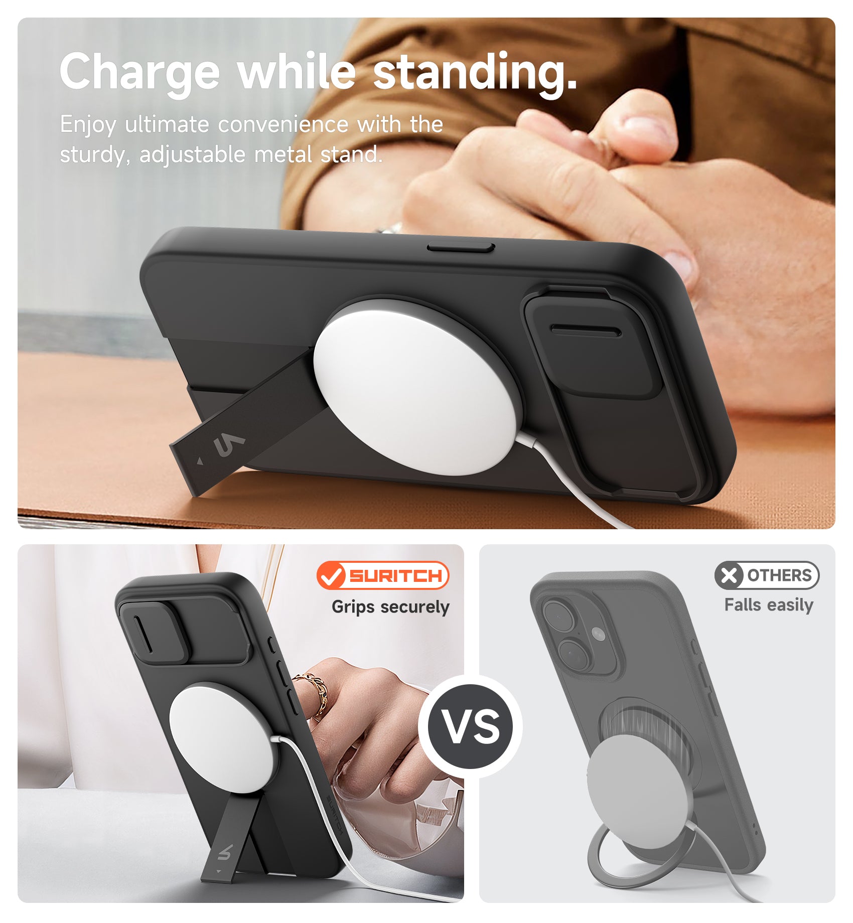 Suritch Case for iPhone 16e with Magnetic Camera Slide Cover Adjustable Kickstand Compatible with MagSafe