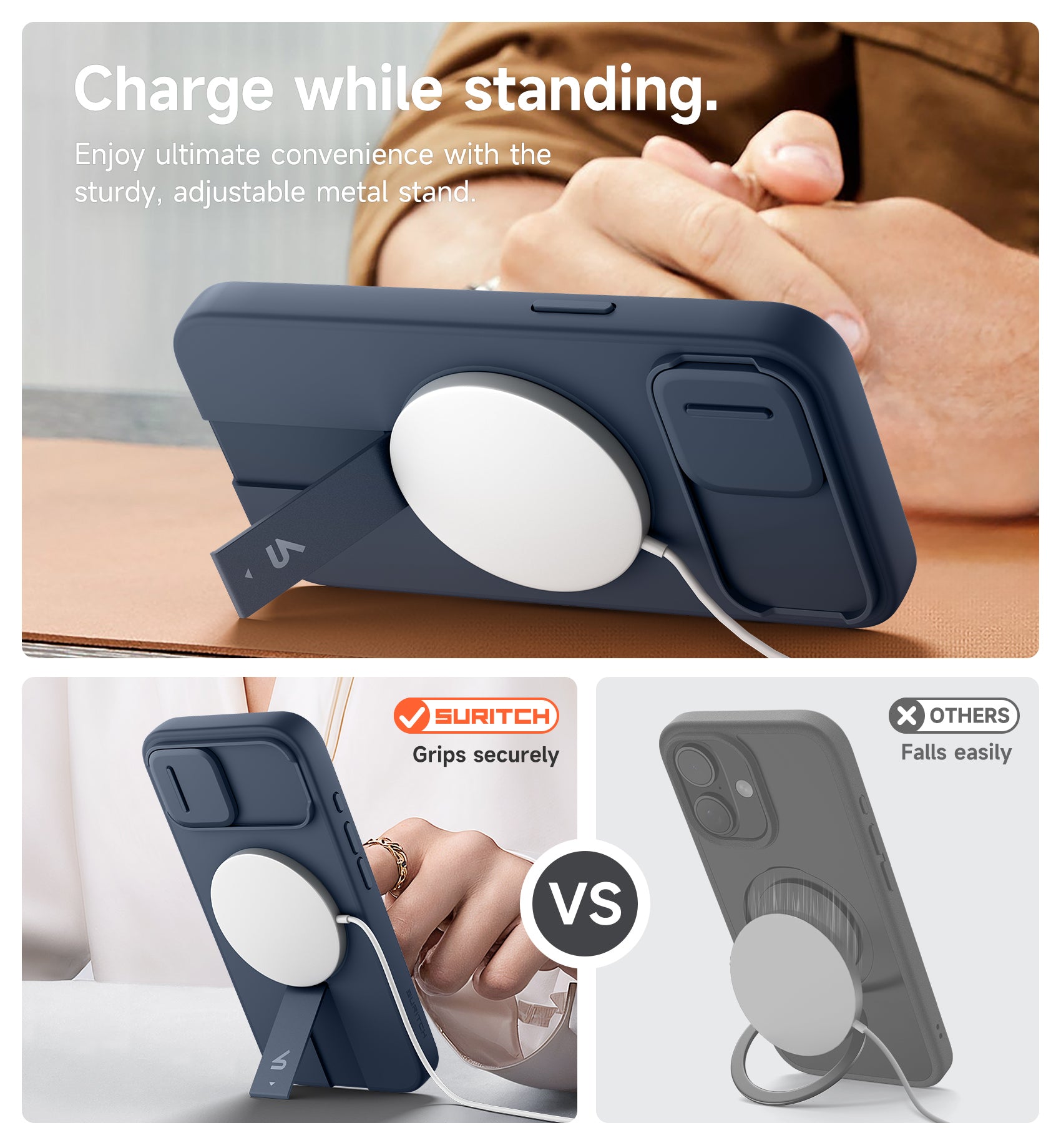 Suritch Case for iPhone 16e with Magnetic Camera Slide Cover Adjustable Kickstand Compatible with MagSafe